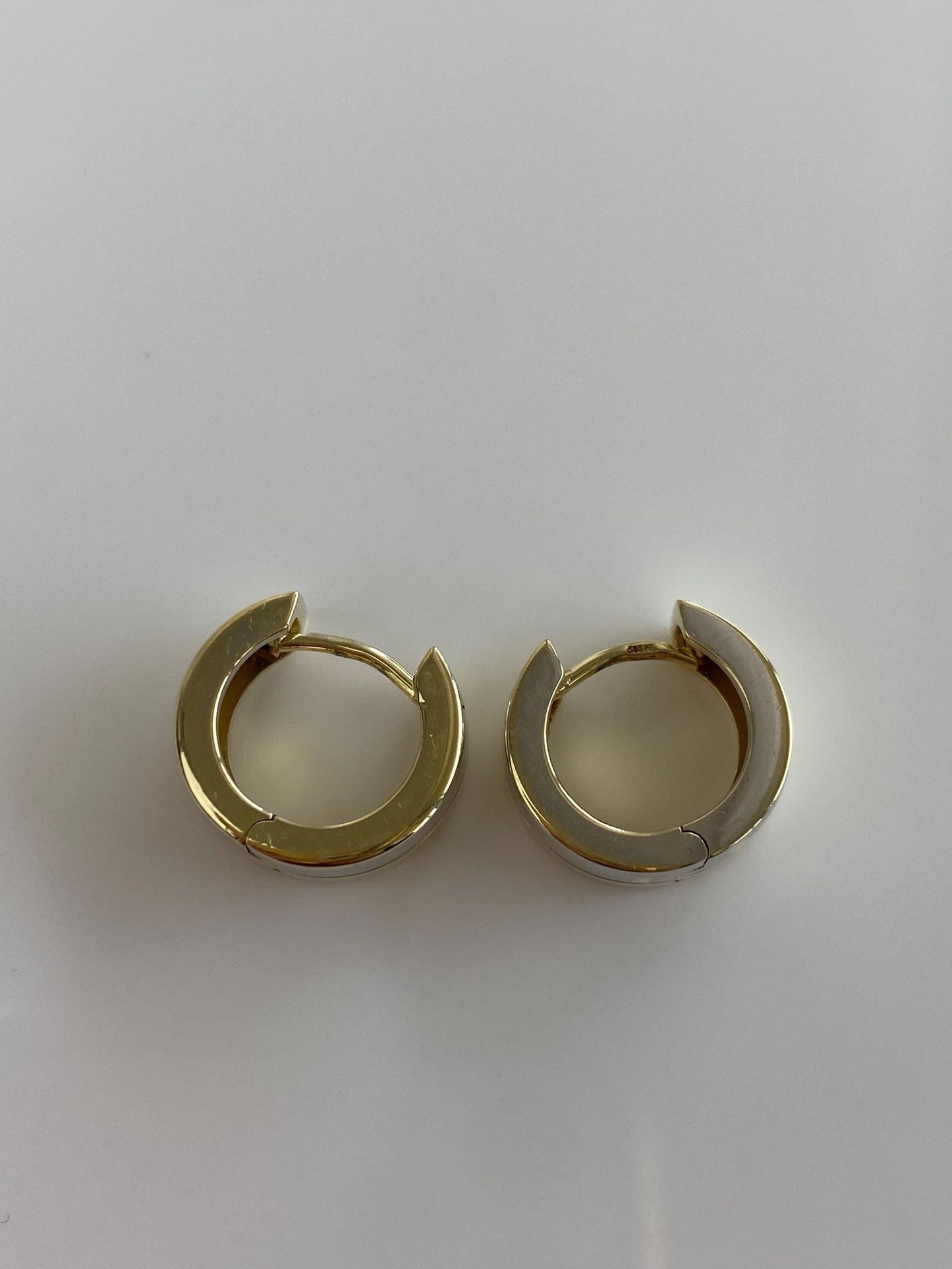 Vintage Solid 14k White & Yellow Gold Lined Hoop Earrings