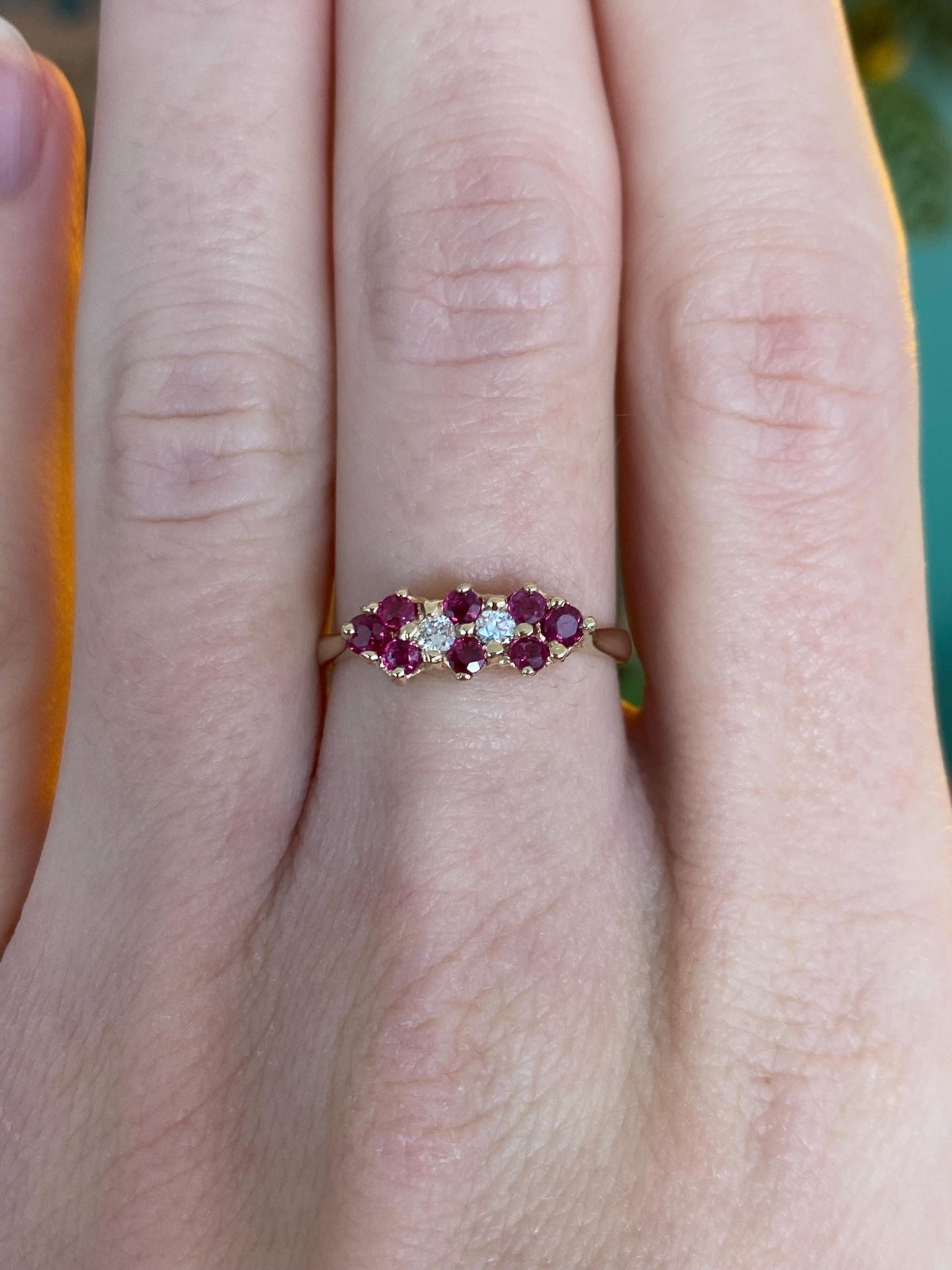 Vintage Solid 14k Yellow Gold Diamond Ruby Ring - Size 6