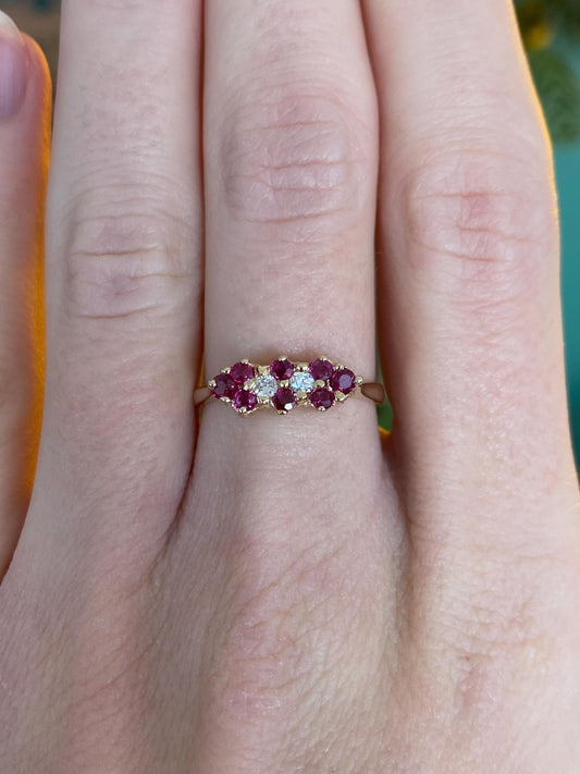 Vintage Solid 14k Yellow Gold Diamond Ruby Ring - Size 6