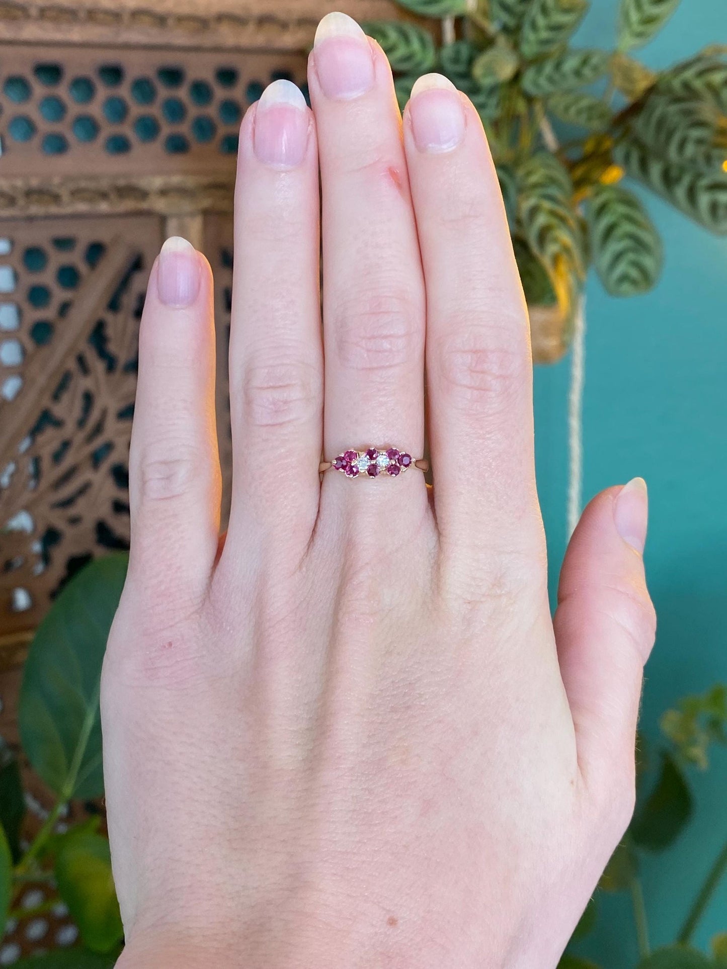 Vintage Solid 14k Yellow Gold Diamond Ruby Ring - Size 6