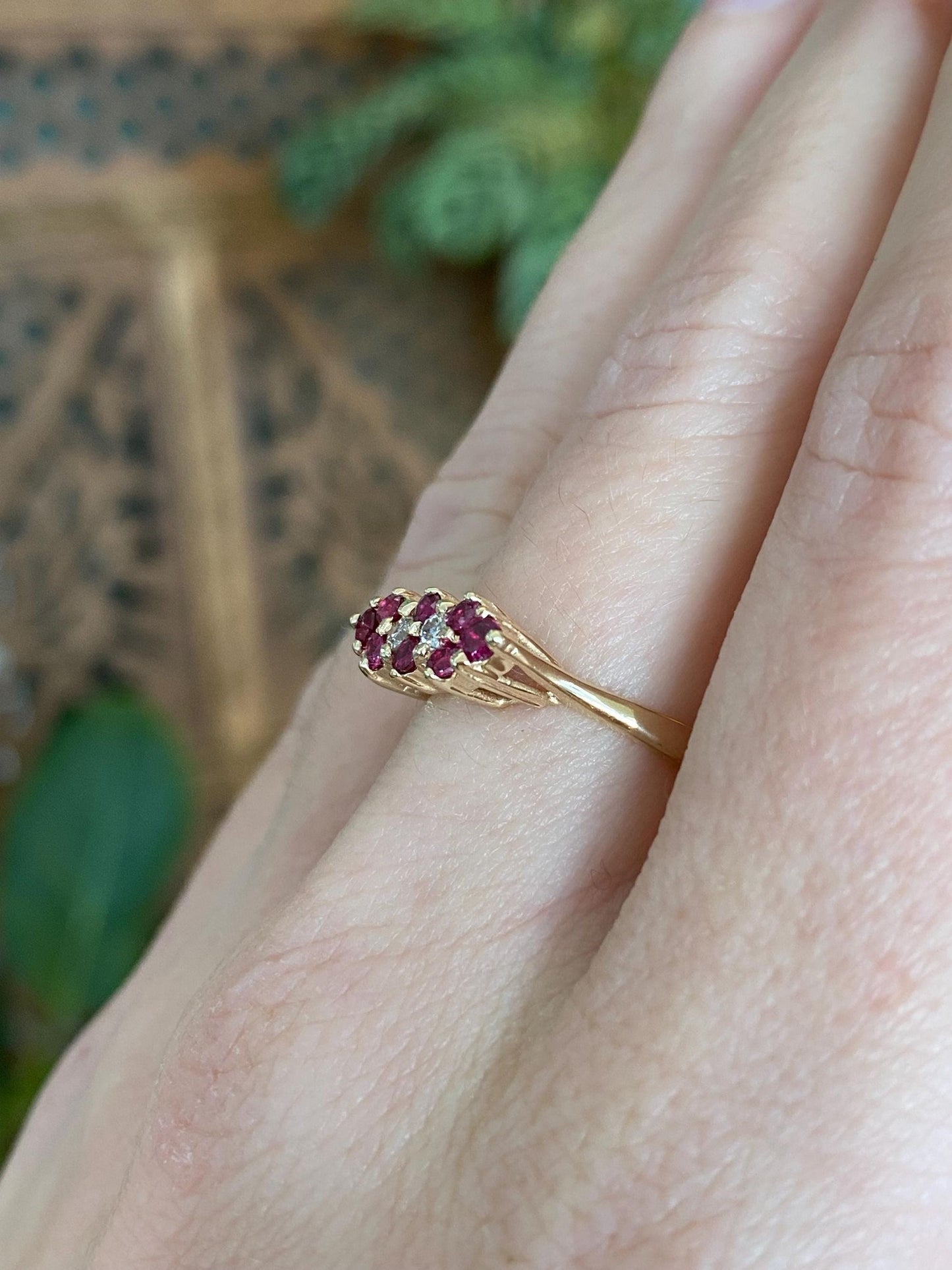 Vintage Solid 14k Yellow Gold Diamond Ruby Ring - Size 6
