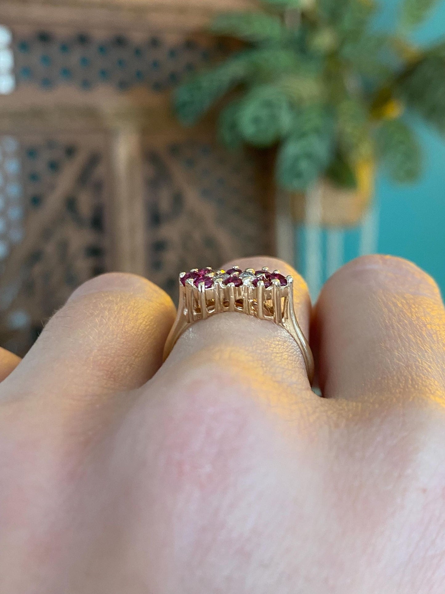 Vintage Solid 14k Yellow Gold Diamond Ruby Ring - Size 6