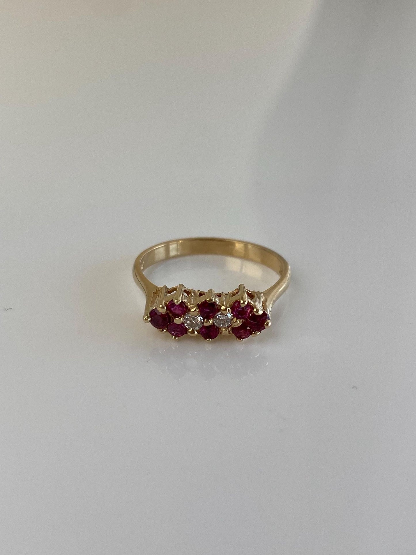 Vintage Solid 14k Yellow Gold Diamond Ruby Ring - Size 6