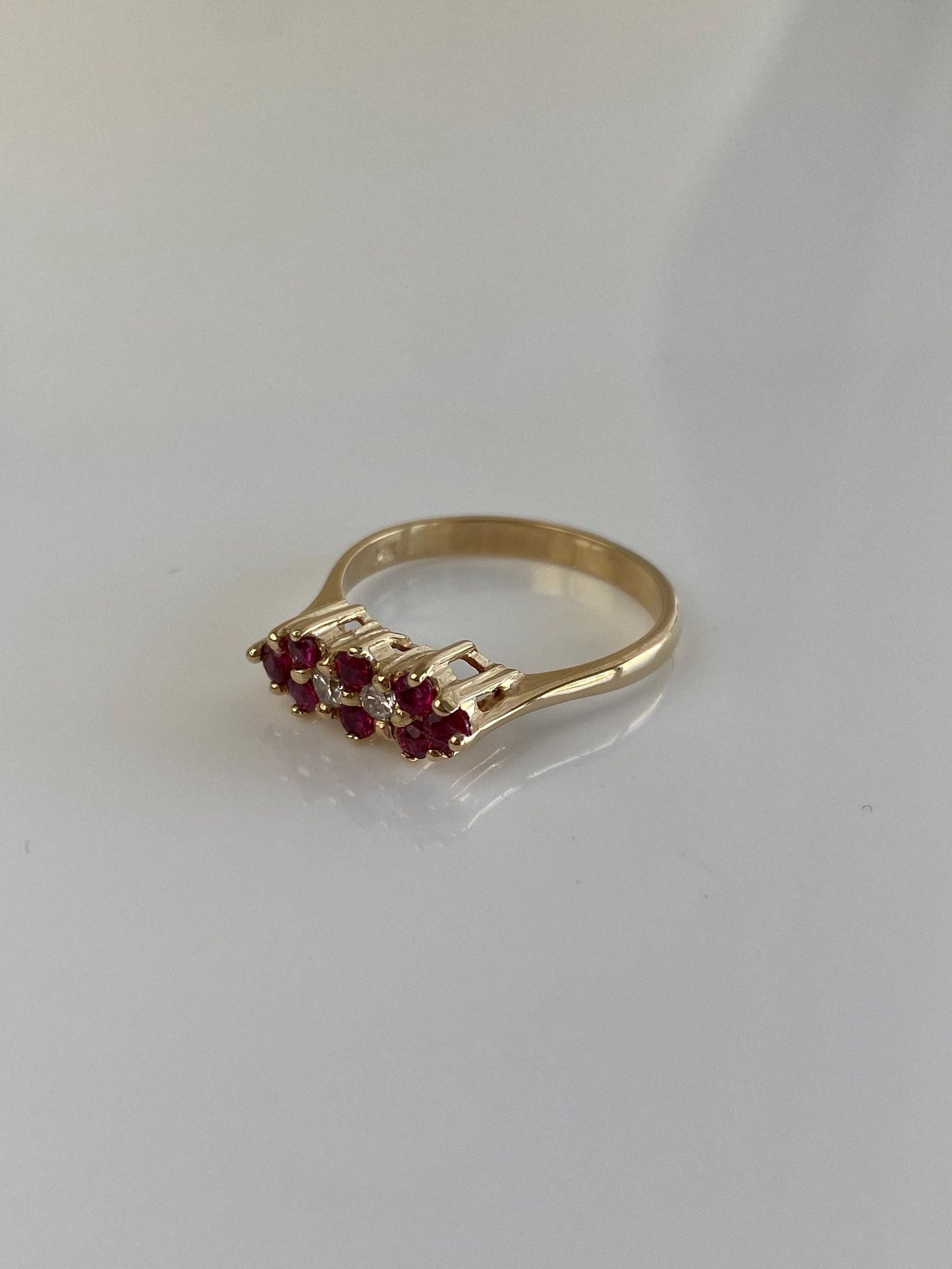Vintage Solid 14k Yellow Gold Diamond Ruby Ring - Size 6