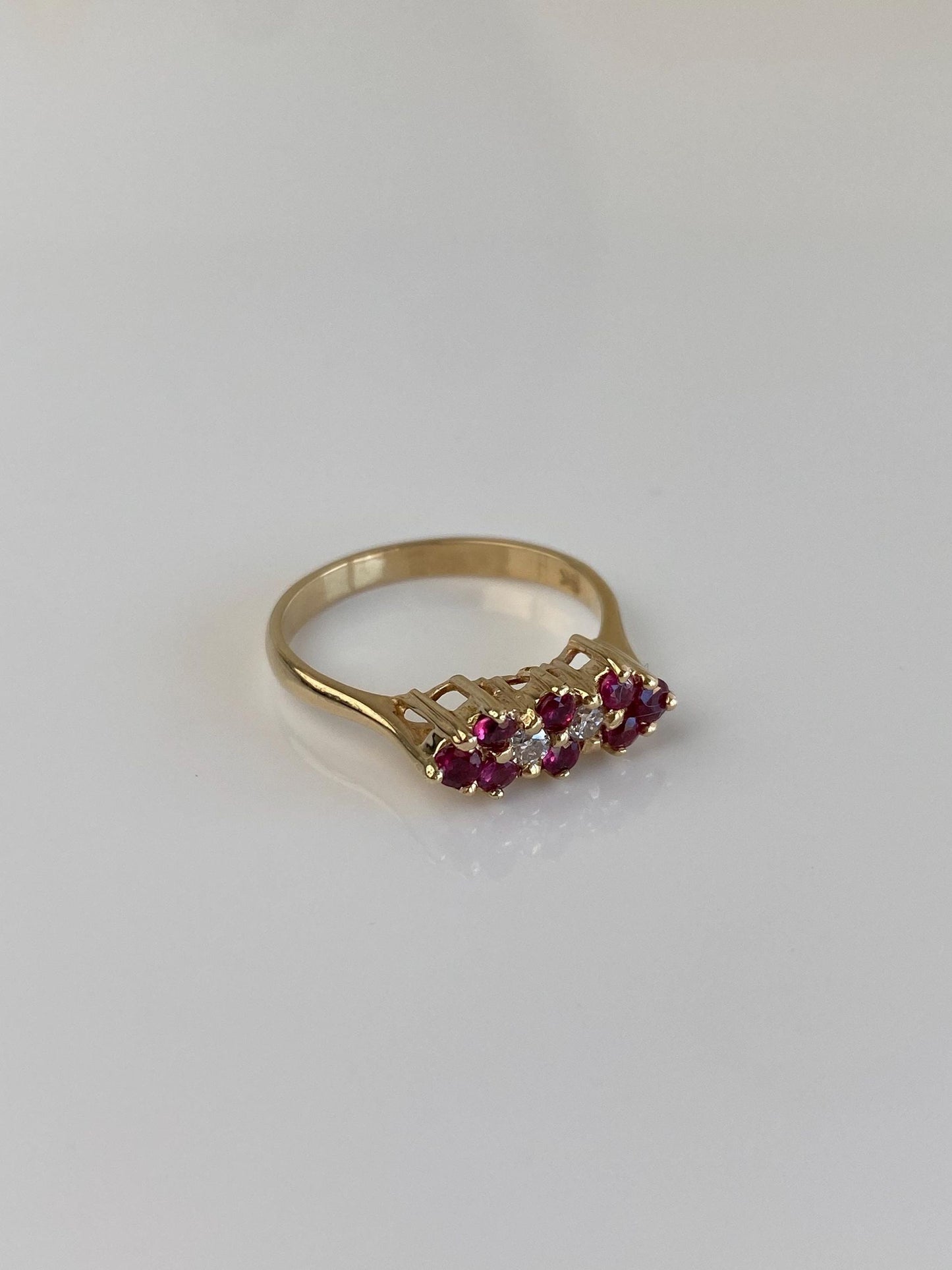 Vintage Solid 14k Yellow Gold Diamond Ruby Ring - Size 6