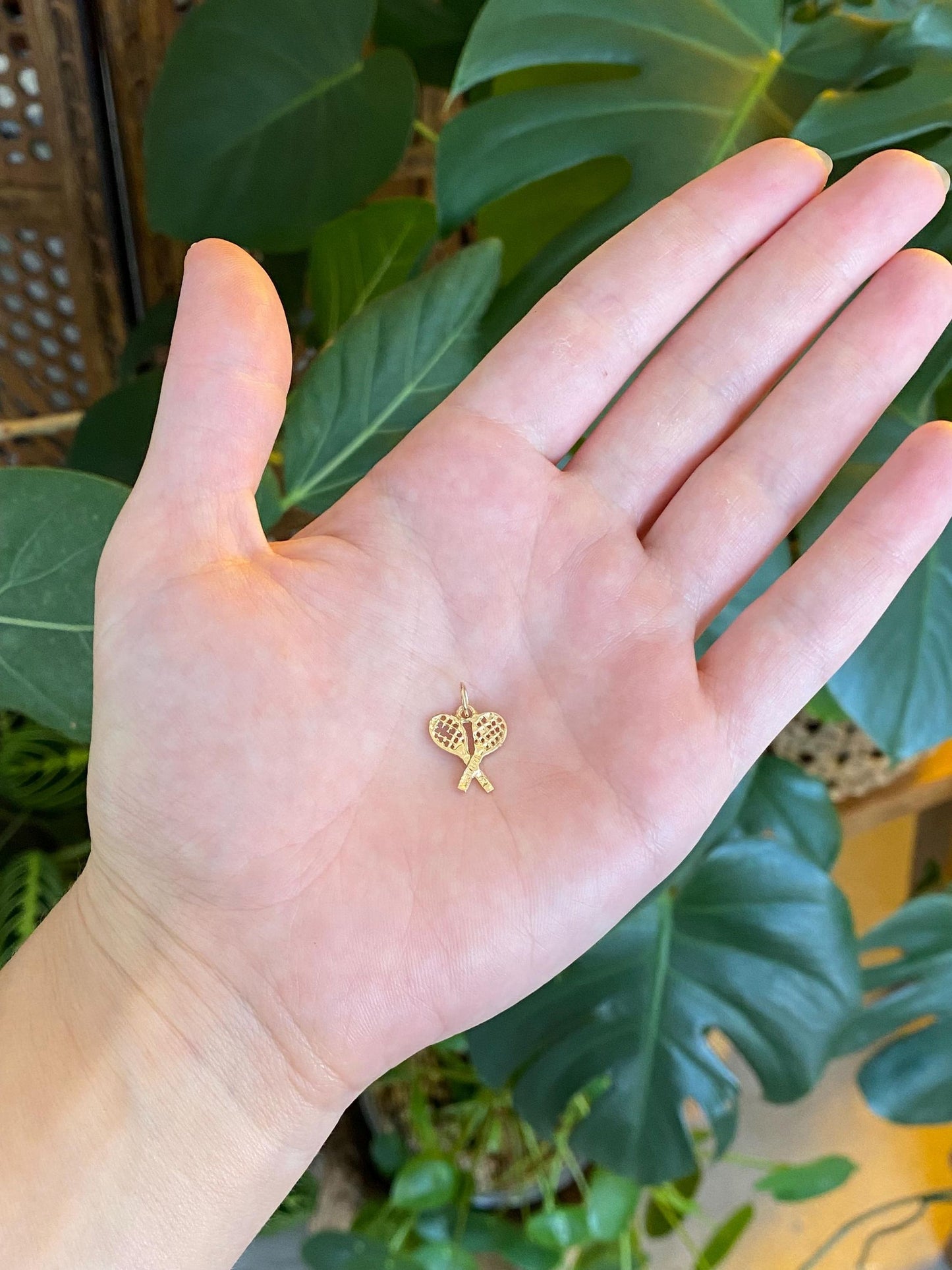 Vintage Solid 14k Yellow Gold Tennis Rackets Charm