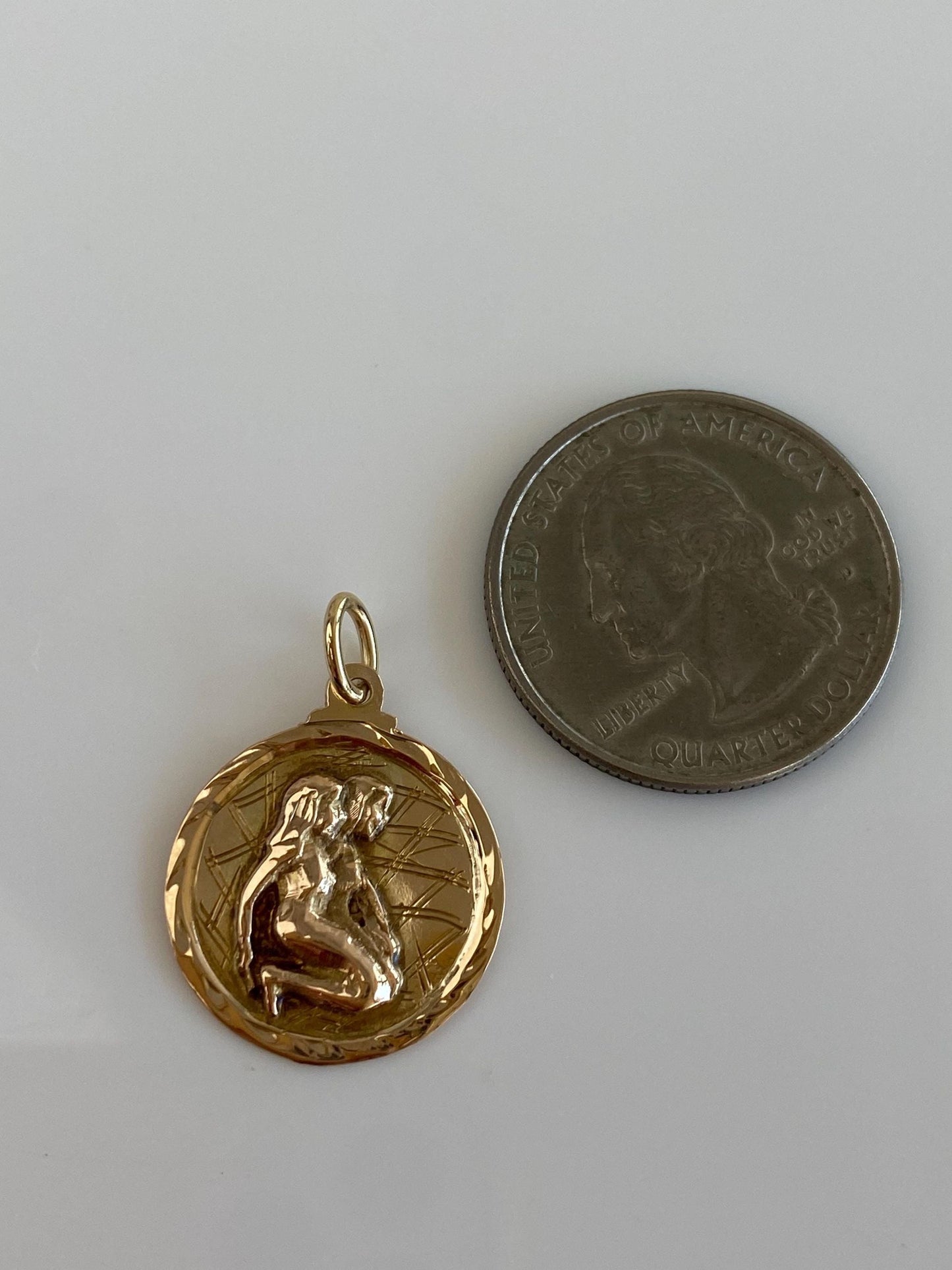 Vintage Solid 14k Yellow Gold Gemini Zodiac Twins Charm