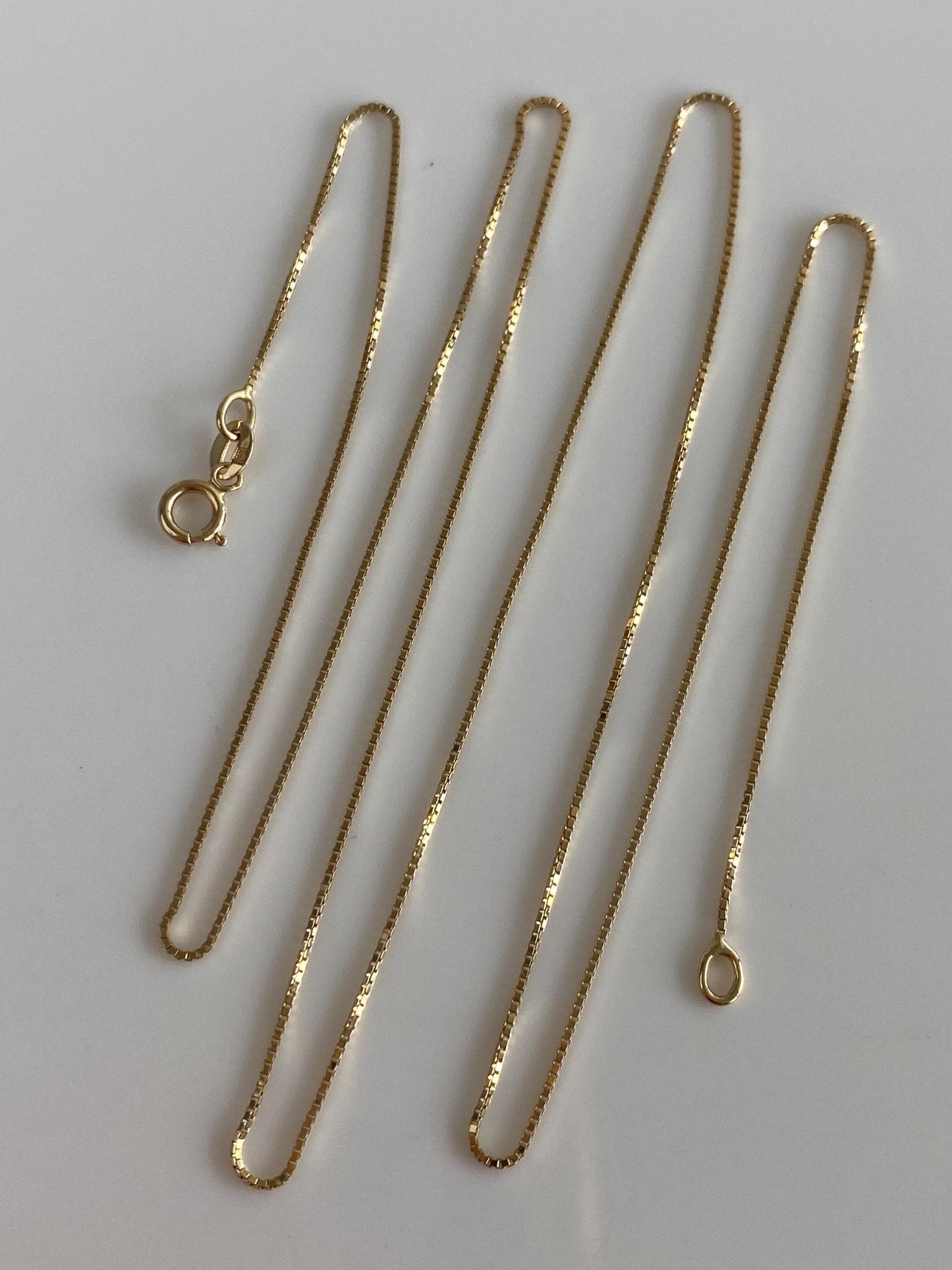 Vintage Solid 14k Yellow Gold Dainty Box Chain Necklace - 20 inches