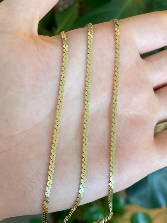 Vintage Solid 14k Yellow Gold Chunky Serpentine Chain Necklace - 20.25 inches