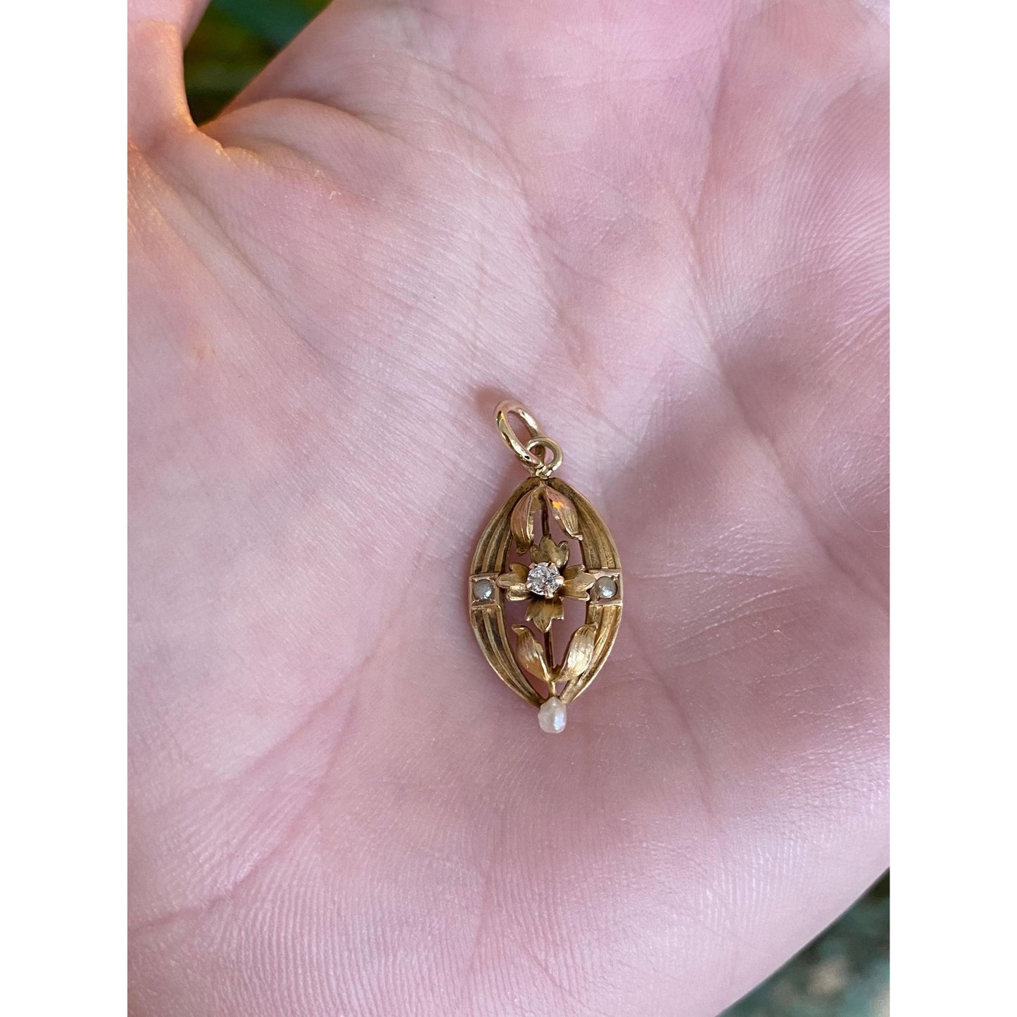 Vintage Solid 14k Yellow Gold Diamond Seed Pearls Stick Pin Conversion Charm