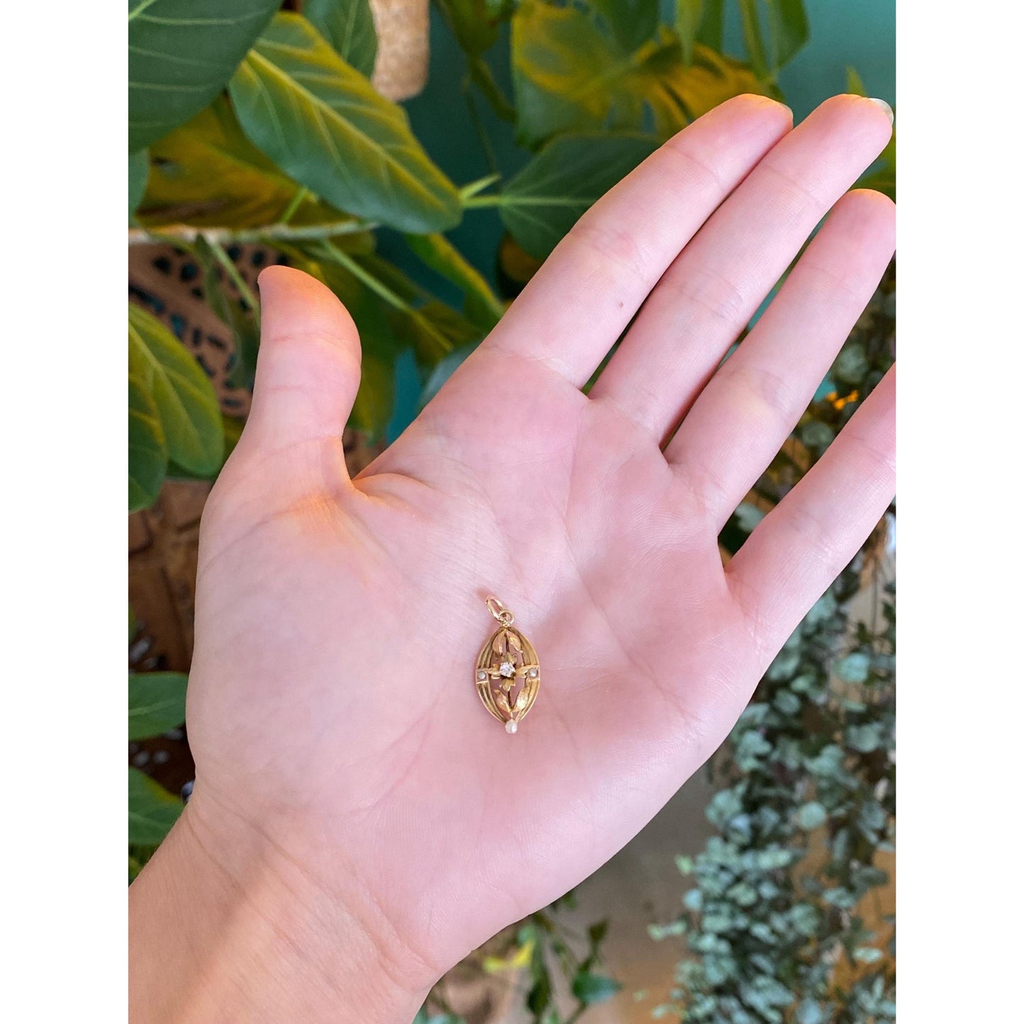 Vintage Solid 14k Yellow Gold Diamond Seed Pearls Stick Pin Conversion Charm