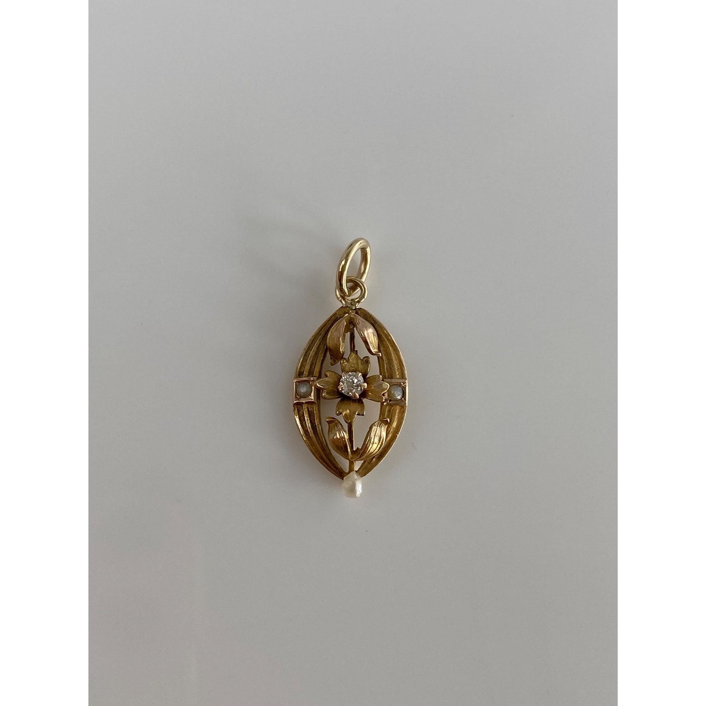 Vintage Solid 14k Yellow Gold Diamond Seed Pearls Stick Pin Conversion Charm