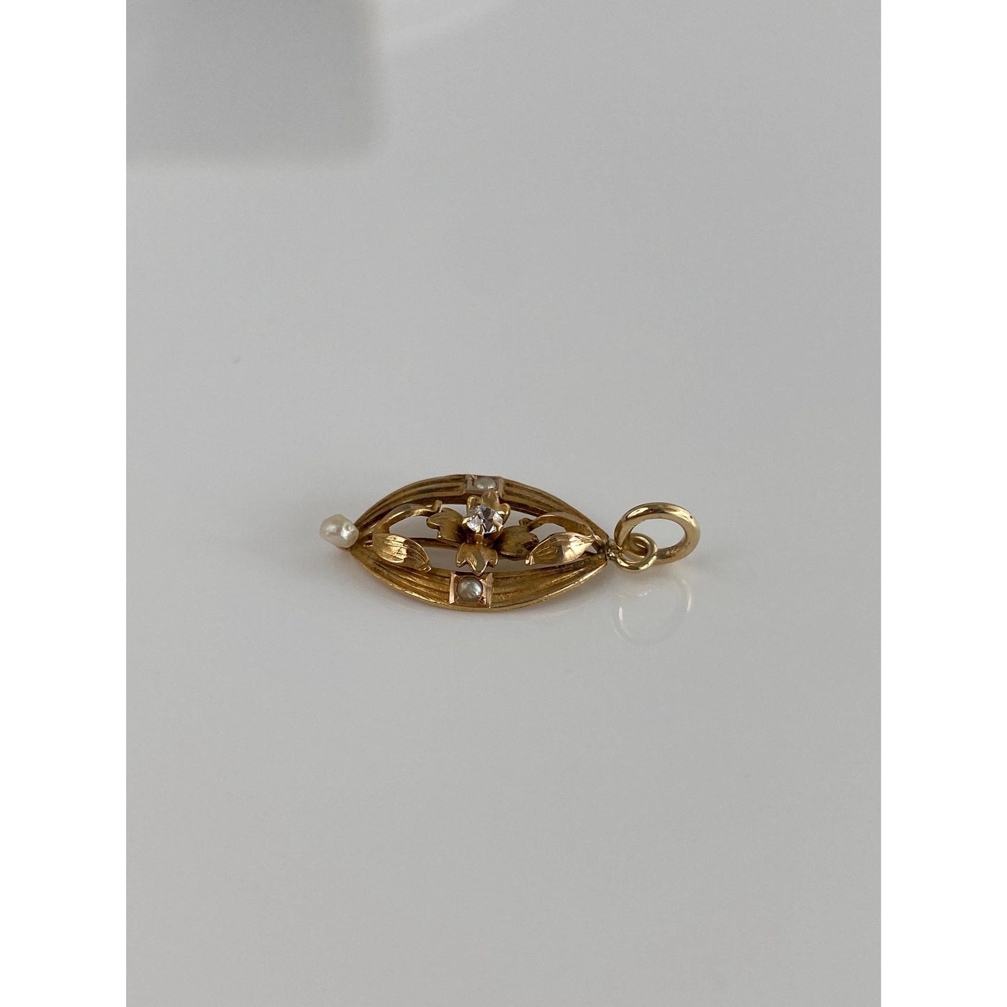 Vintage Solid 14k Yellow Gold Diamond Seed Pearls Stick Pin Conversion Charm