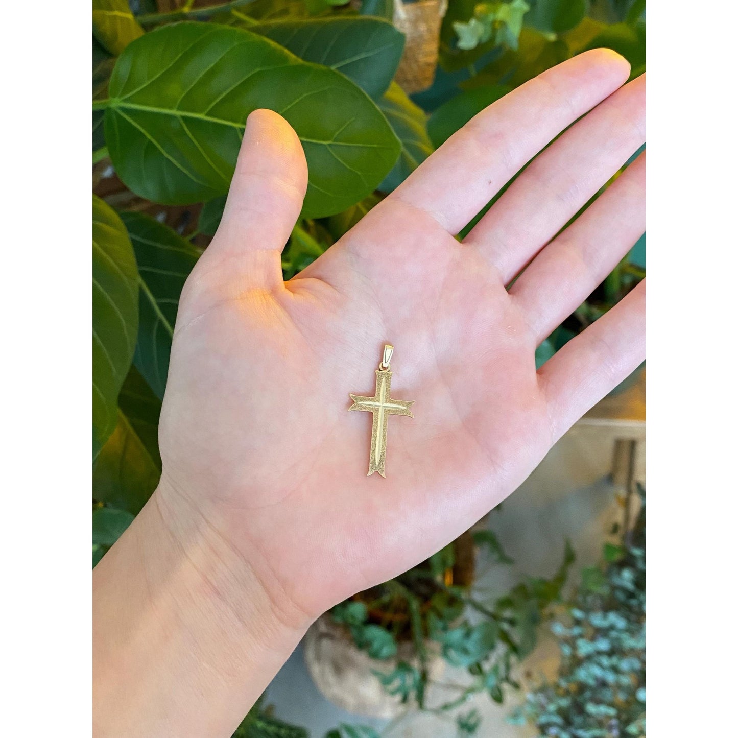 Vintage Solid 9k Yellow Gold Textured Cross Charm
