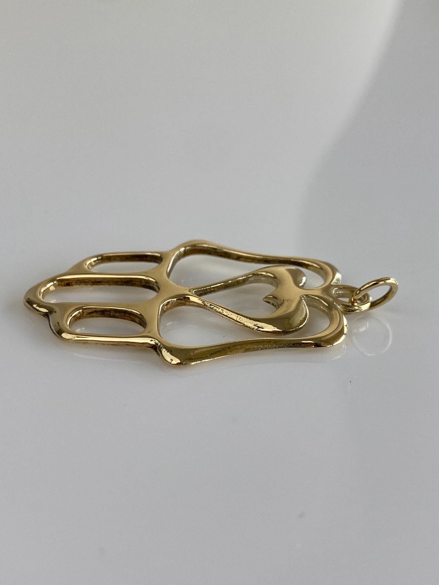 Vintage Solid 14k Yellow Gold Abstract Open Work Hamsa Hand Heart Charm