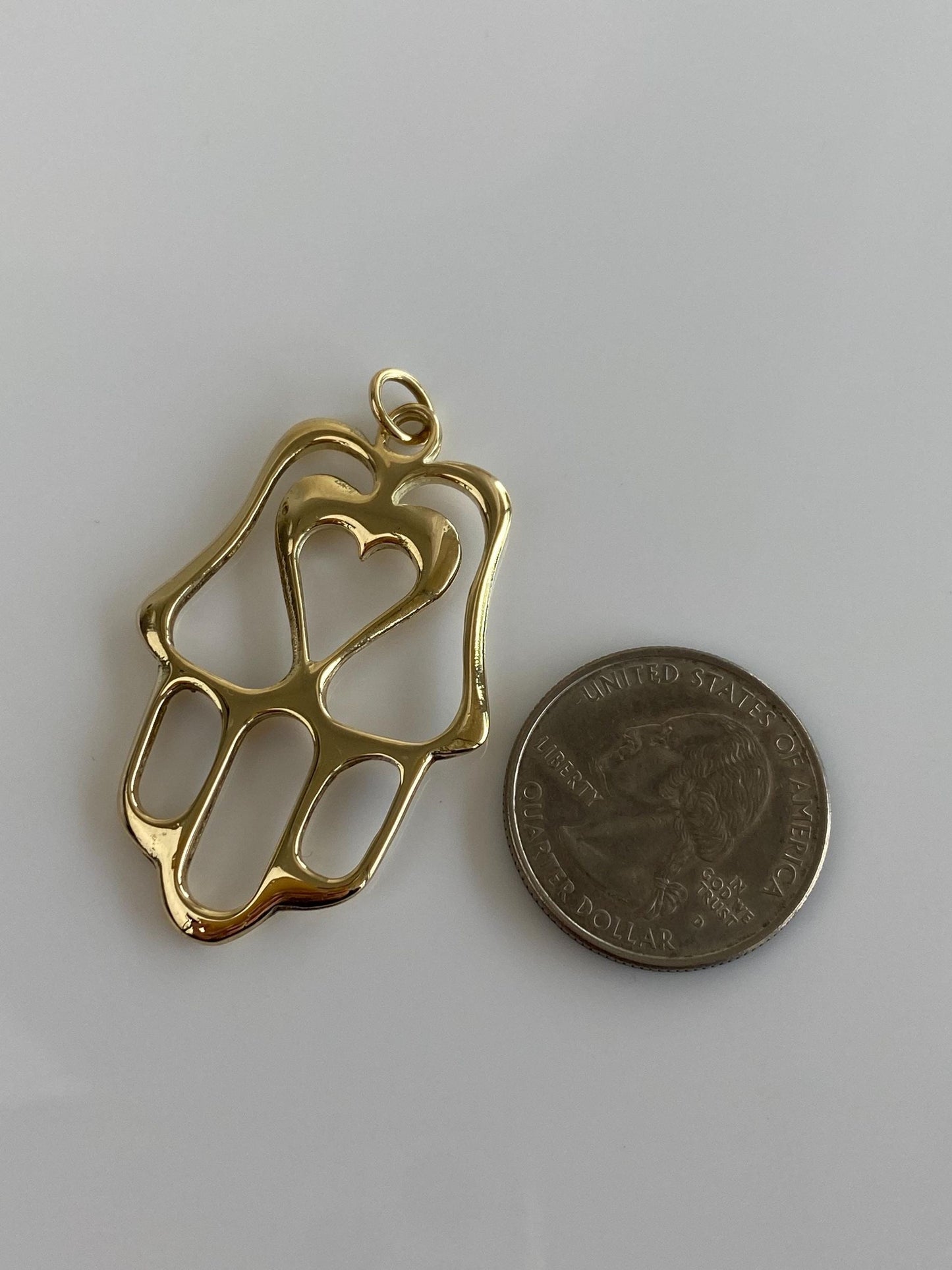 Vintage Solid 14k Yellow Gold Abstract Open Work Hamsa Hand Heart Charm