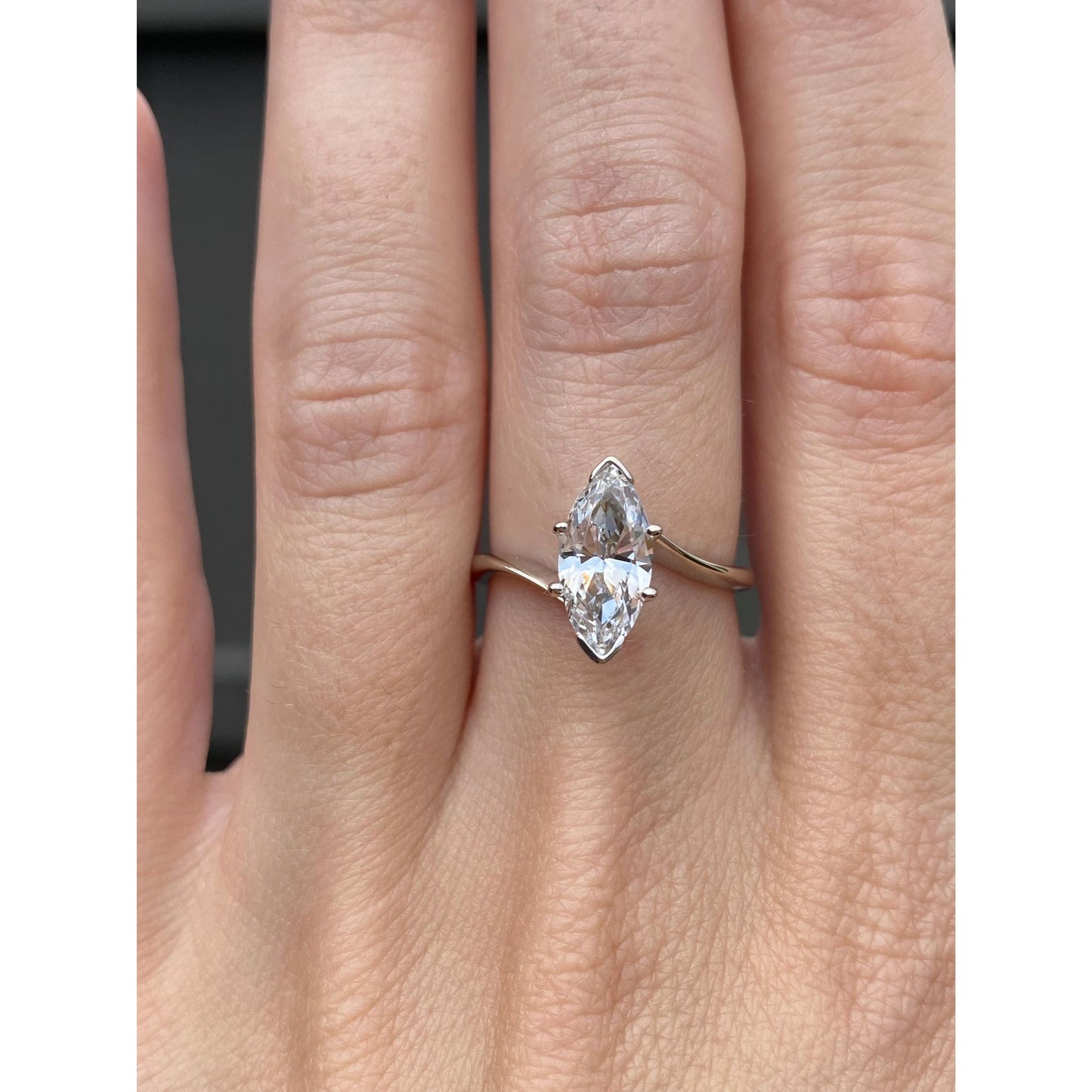 Solid 14k White Gold Solitaire Clear Quartz Marquis Ring - Size 6.25