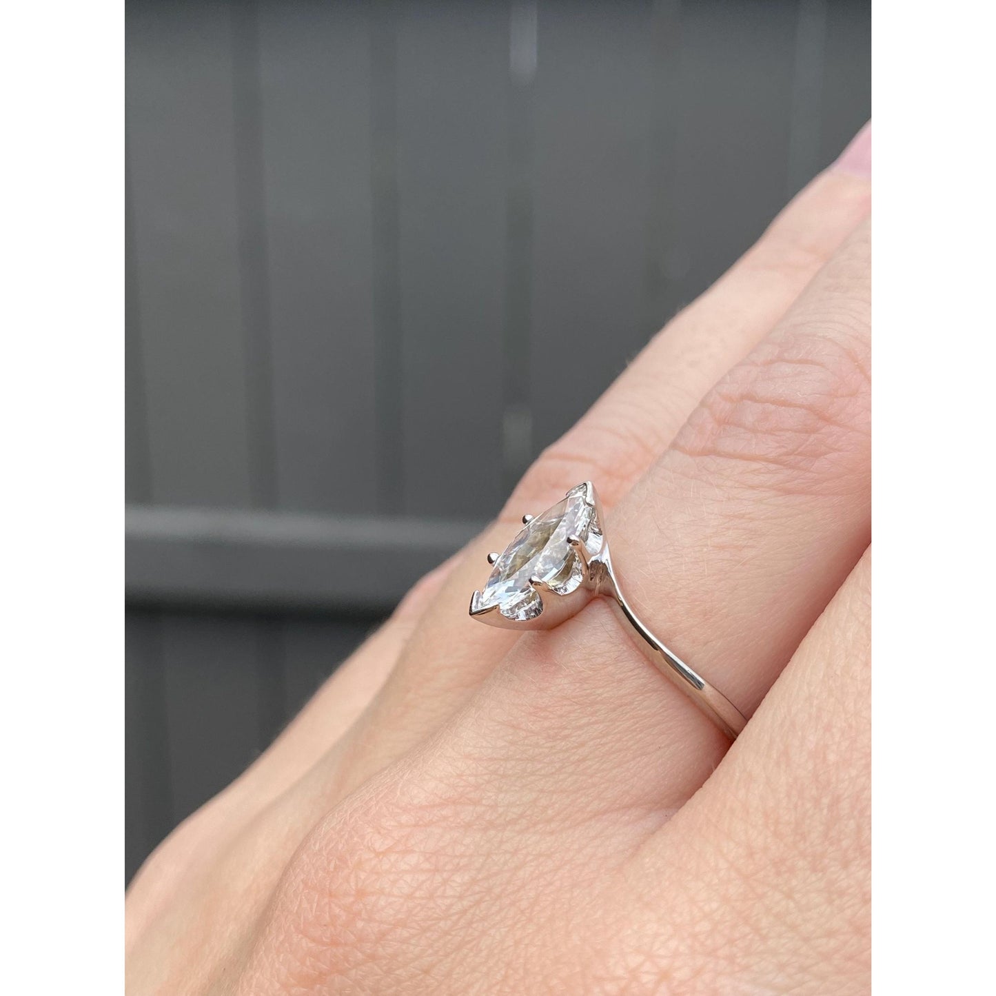 Solid 14k White Gold Solitaire Clear Quartz Marquis Ring - Size 6.25