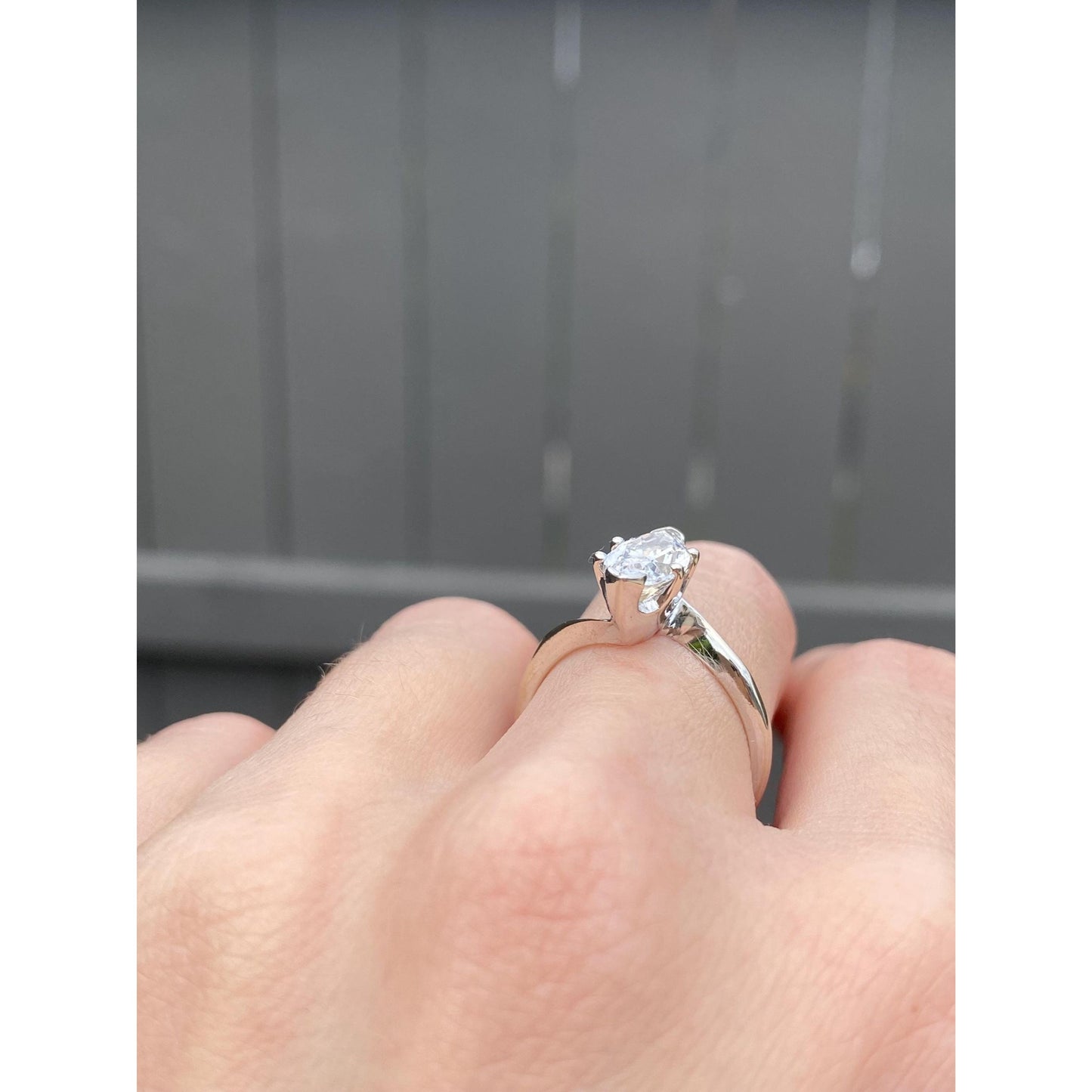 Solid 14k White Gold Solitaire Clear Quartz Marquis Ring - Size 6.25