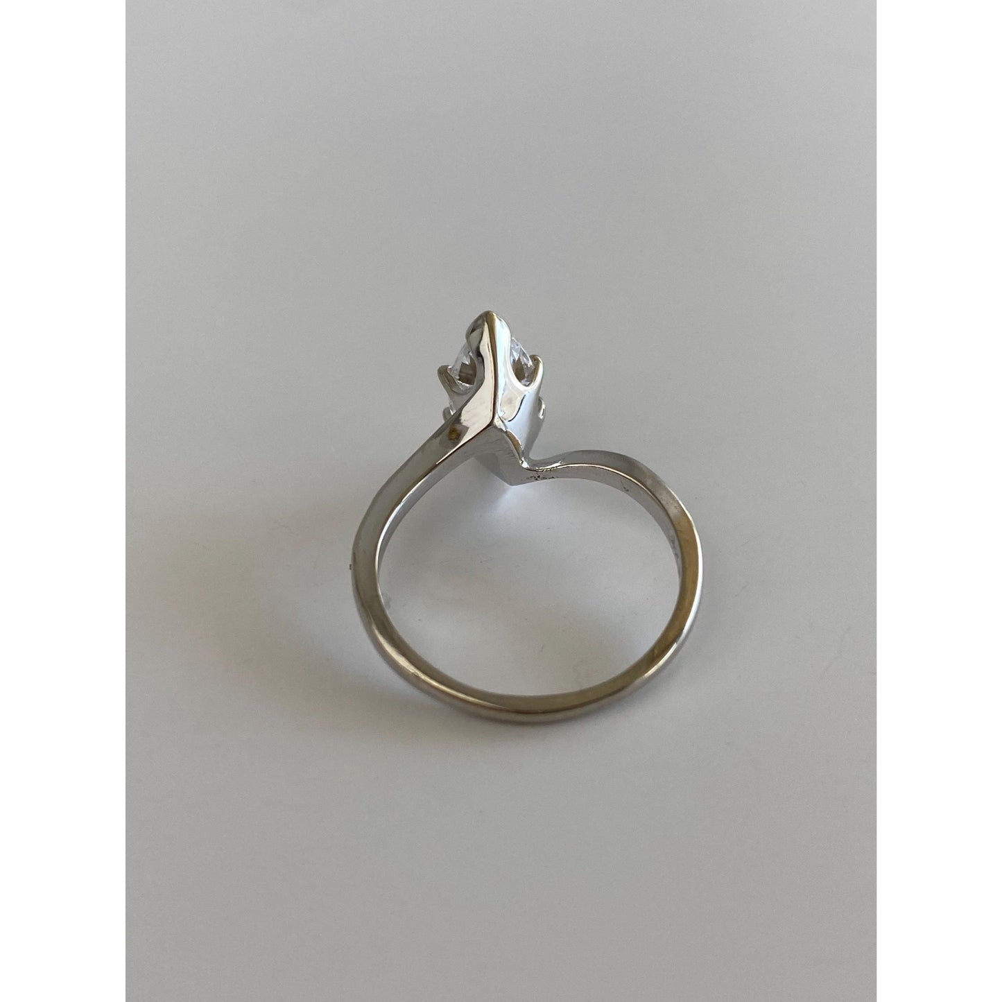 Solid 14k White Gold Solitaire Clear Quartz Marquis Ring - Size 6.25