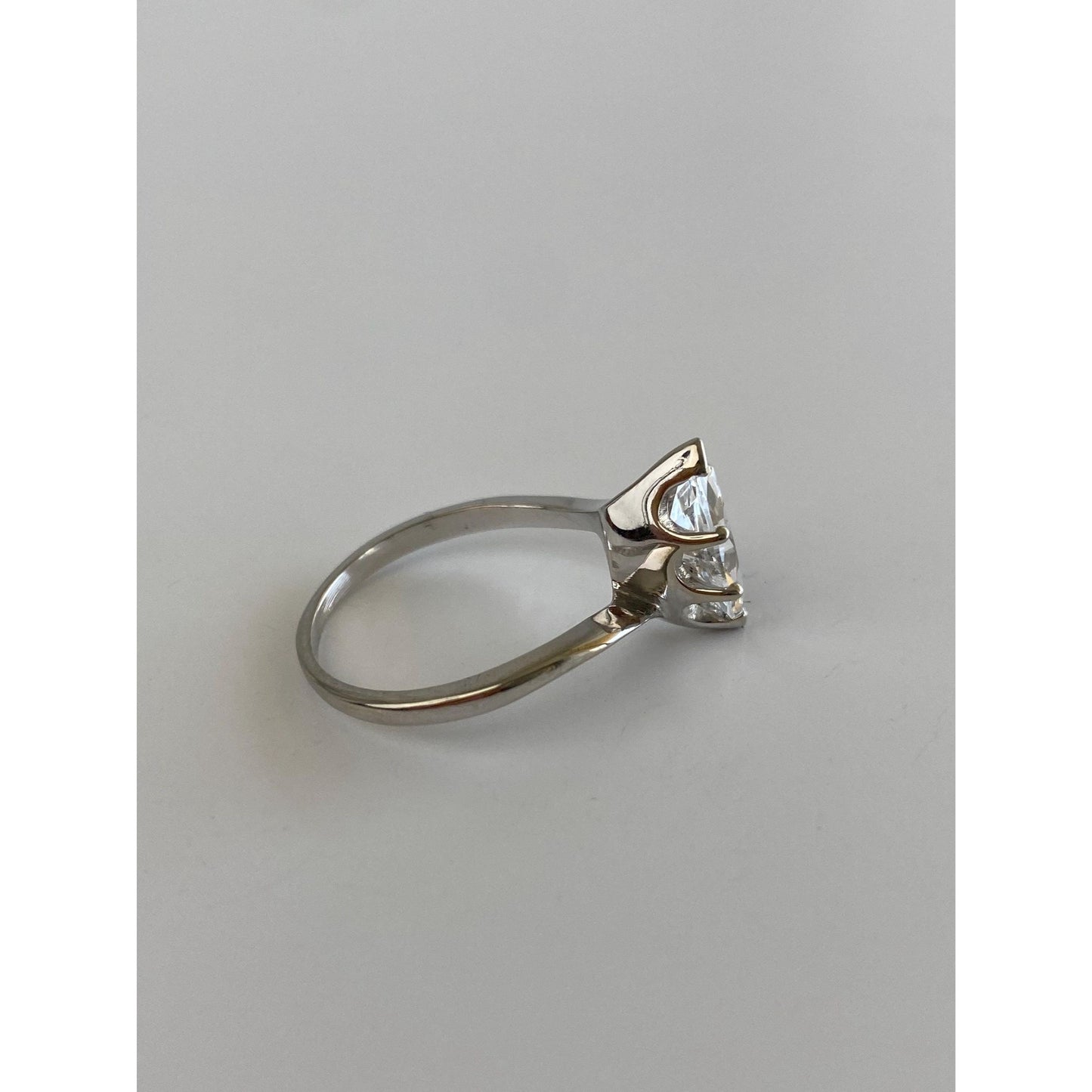 Solid 14k White Gold Solitaire Clear Quartz Marquis Ring - Size 6.25