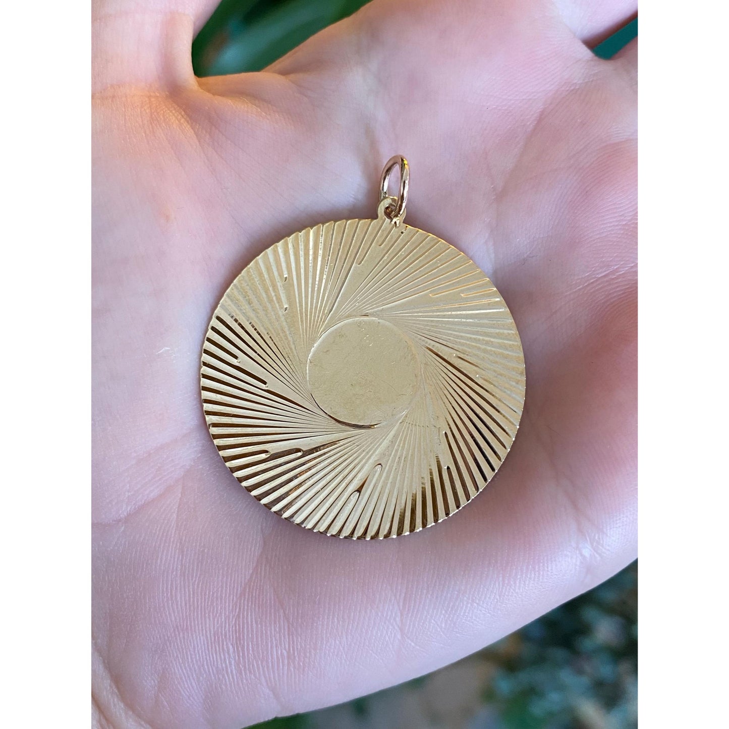 Vintage Solid 14k Yellow Gold Extra Large Engine Turned Charm