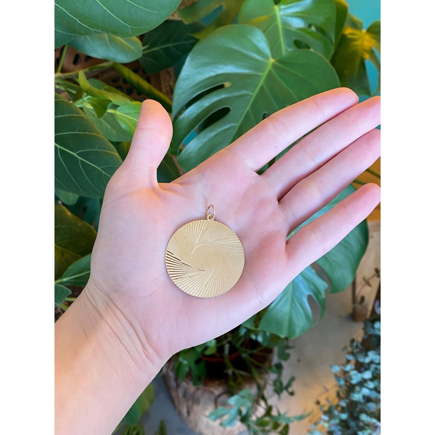 Vintage Solid 14k Yellow Gold Extra Large Engine Turned Charm