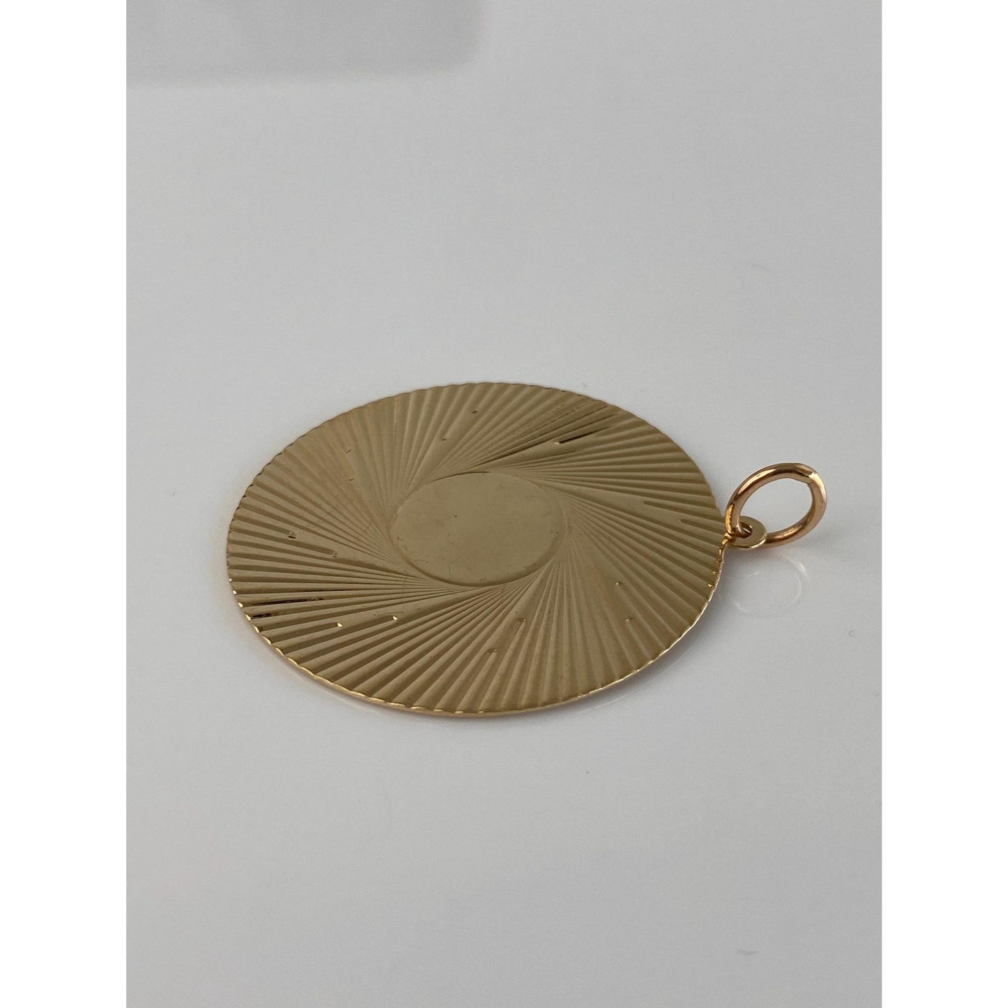 Vintage Solid 14k Yellow Gold Extra Large Engine Turned Charm