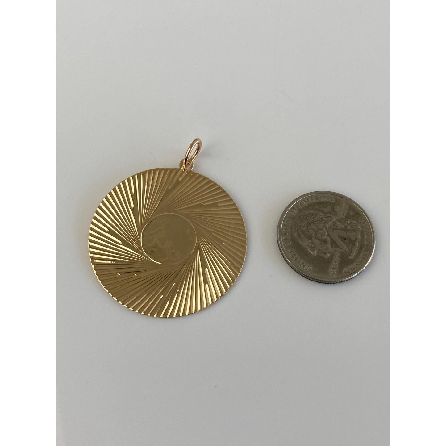 Vintage Solid 14k Yellow Gold Extra Large Engine Turned Charm