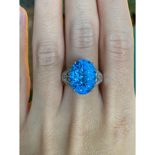 Vintage Solid 14k White Gold Diamond Fancy Cut Topaz Ring - Size 6.75