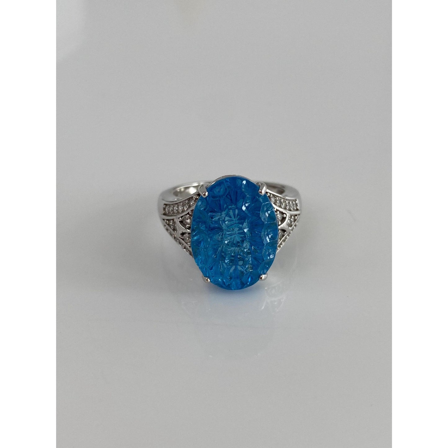 Vintage Solid 14k White Gold Diamond Fancy Cut Topaz Ring - Size 6.75