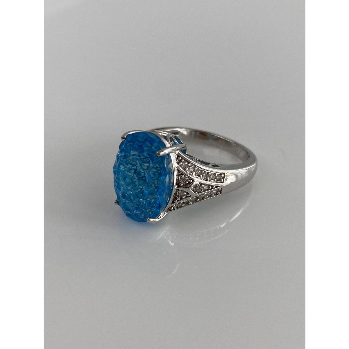 Vintage Solid 14k White Gold Diamond Fancy Cut Topaz Ring - Size 6.75