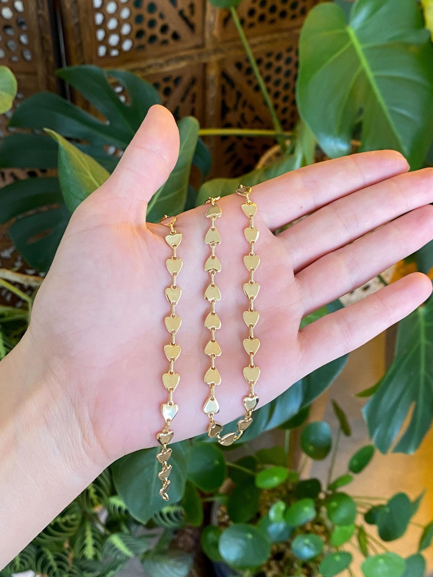 Vintage Solid 14k Yellow Gold Heart Link Necklace - 18.25 inches