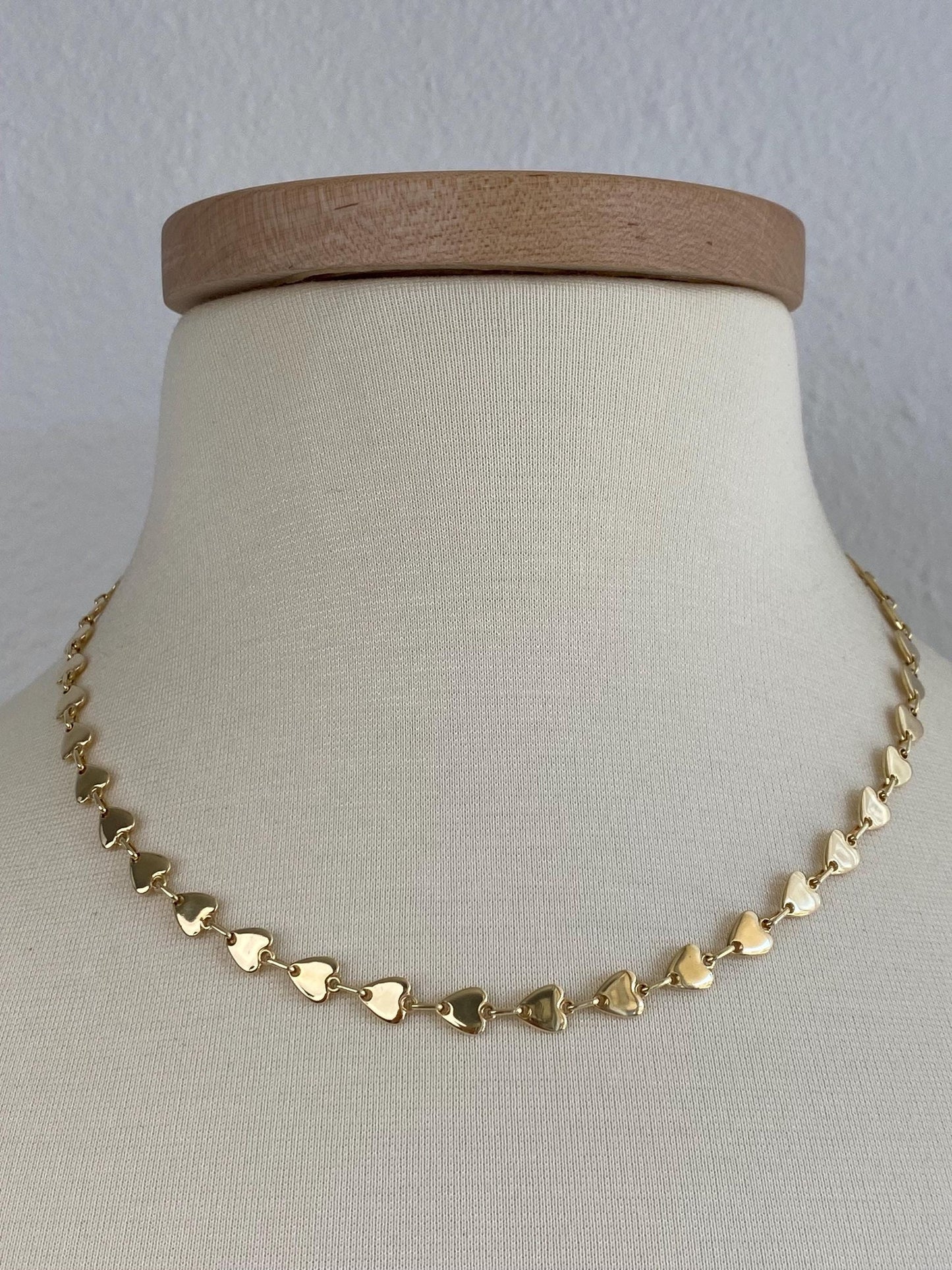 Vintage Solid 14k Yellow Gold Heart Link Necklace - 18.25 inches