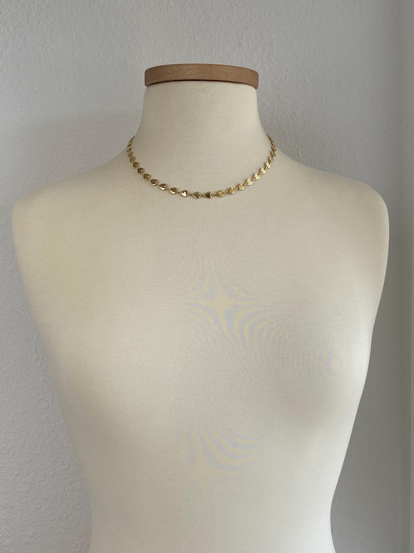 Vintage Solid 14k Yellow Gold Heart Link Necklace - 18.25 inches