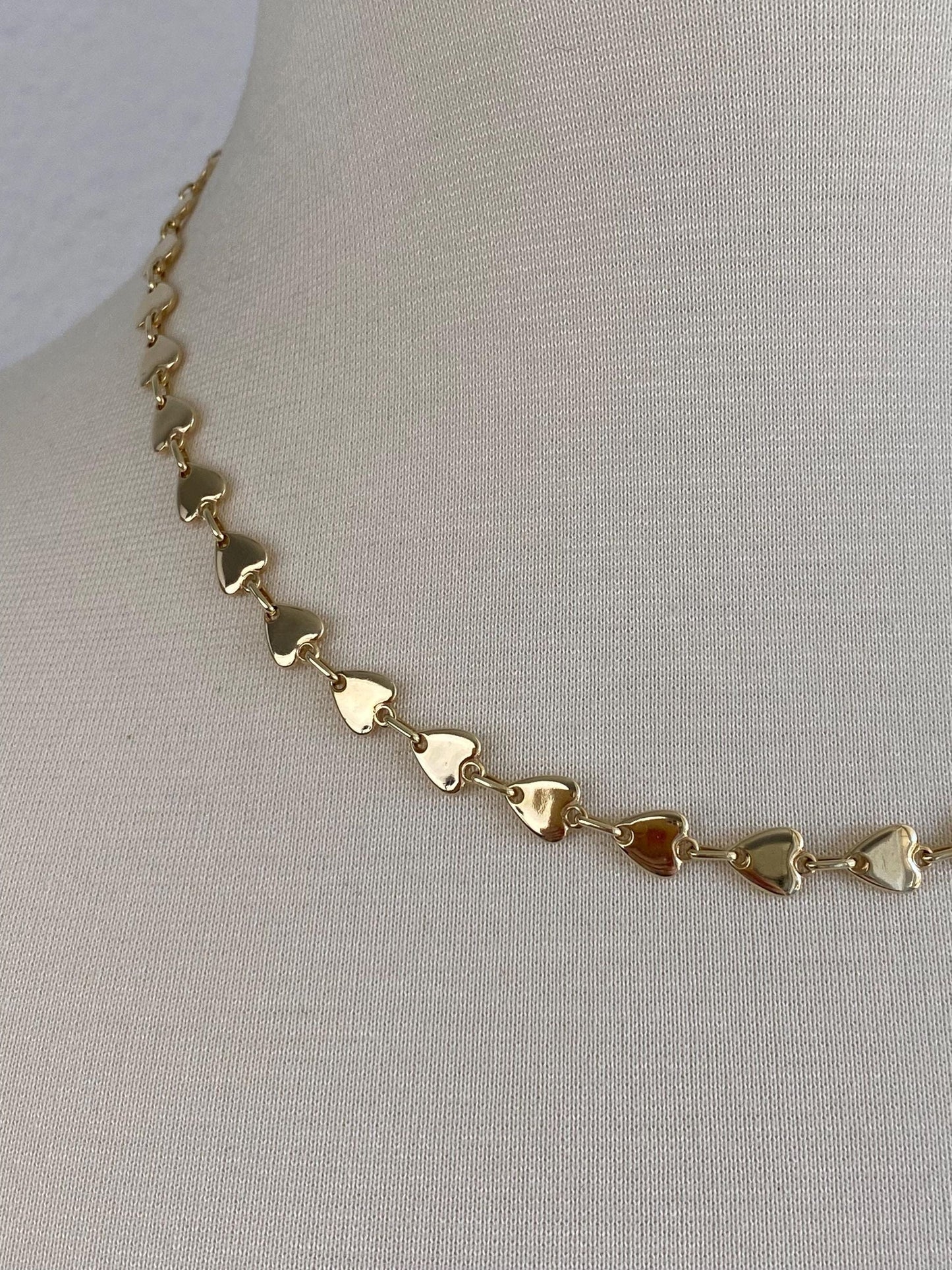 Vintage Solid 14k Yellow Gold Heart Link Necklace - 18.25 inches