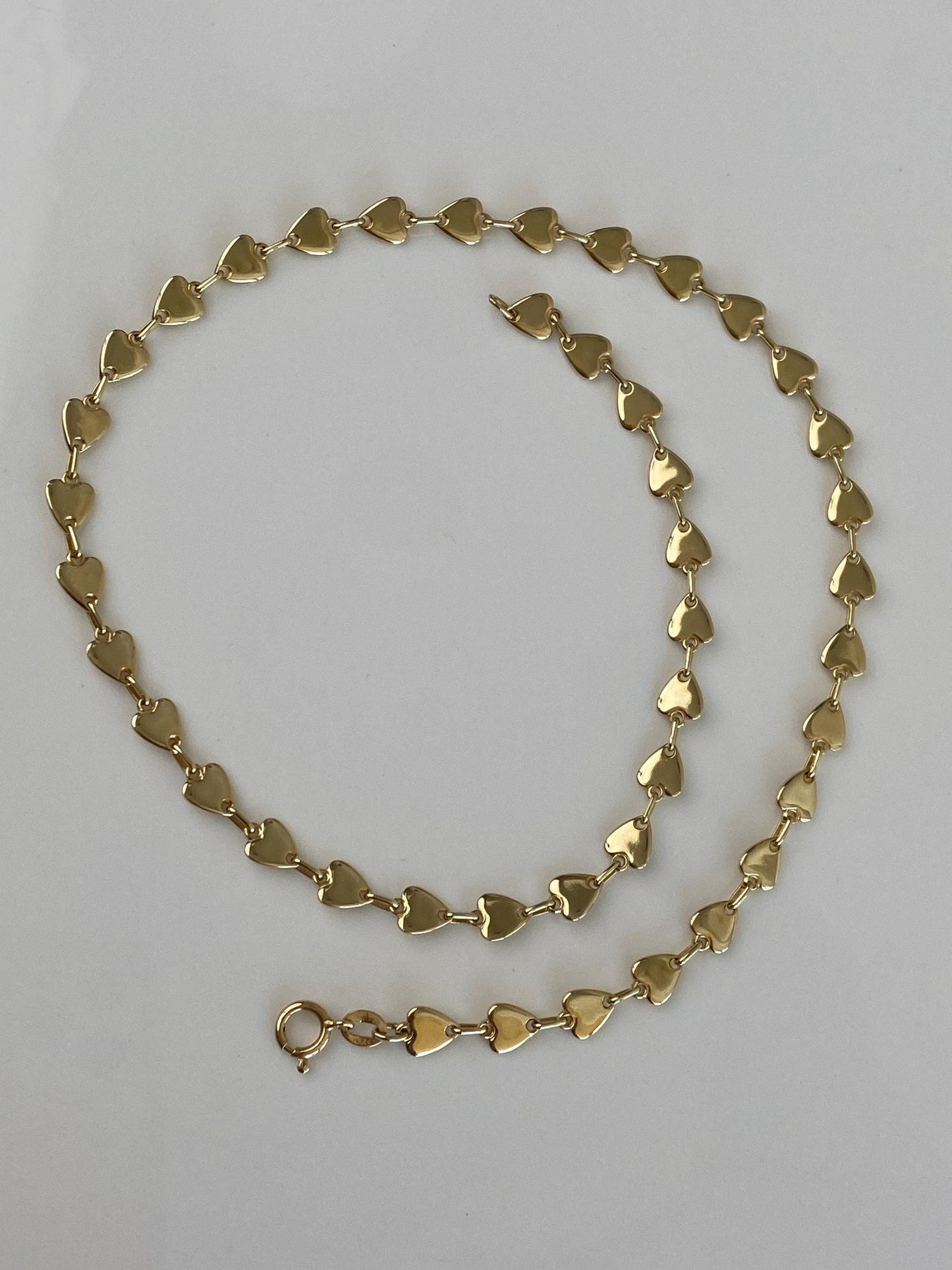 Vintage Solid 14k Yellow Gold Heart Link Necklace - 18.25 inches