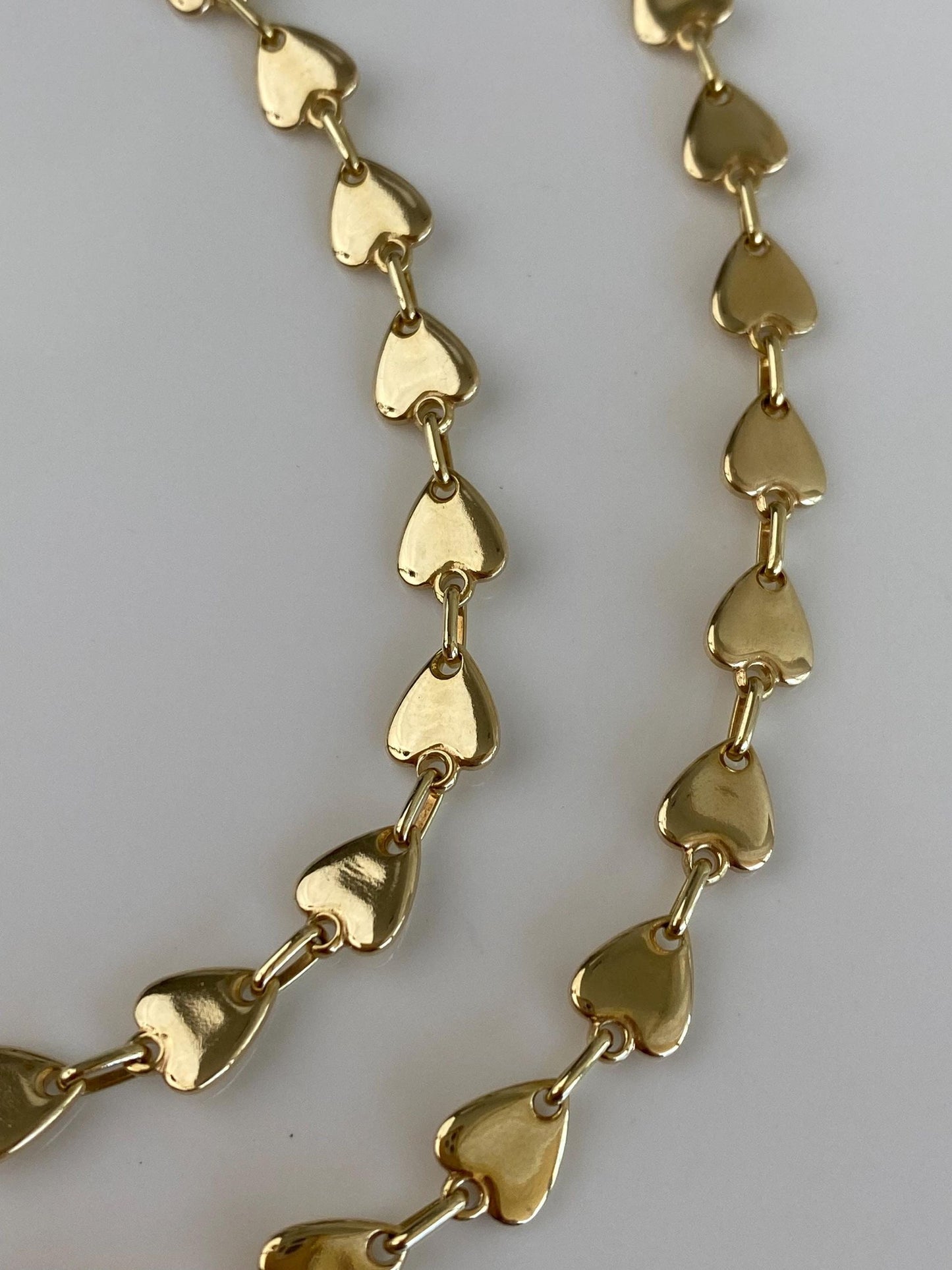 Vintage Solid 14k Yellow Gold Heart Link Necklace - 18.25 inches