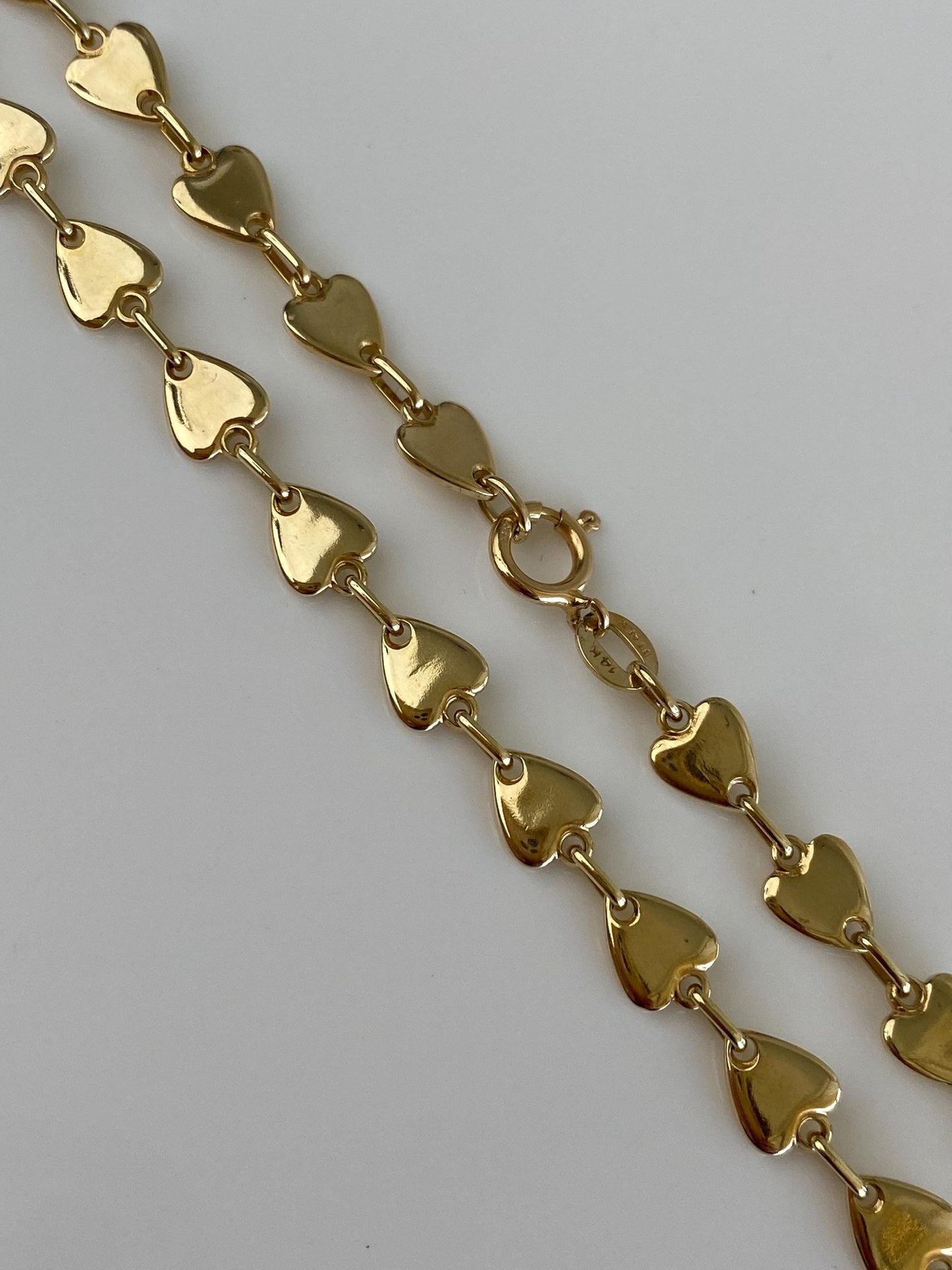 Vintage Solid 14k Yellow Gold Heart Link Necklace - 18.25 inches