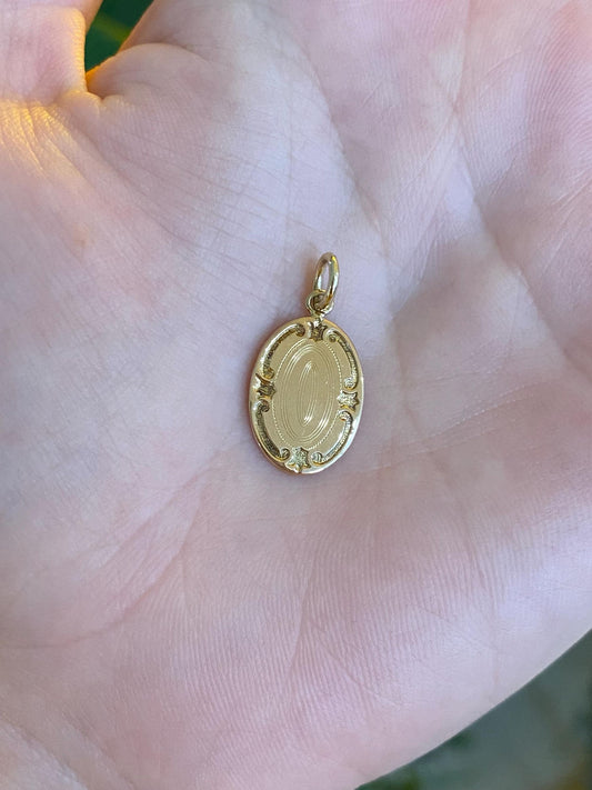 Vintage Solid 10k Yellow Gold Engraved Cufflink Conversion Charm