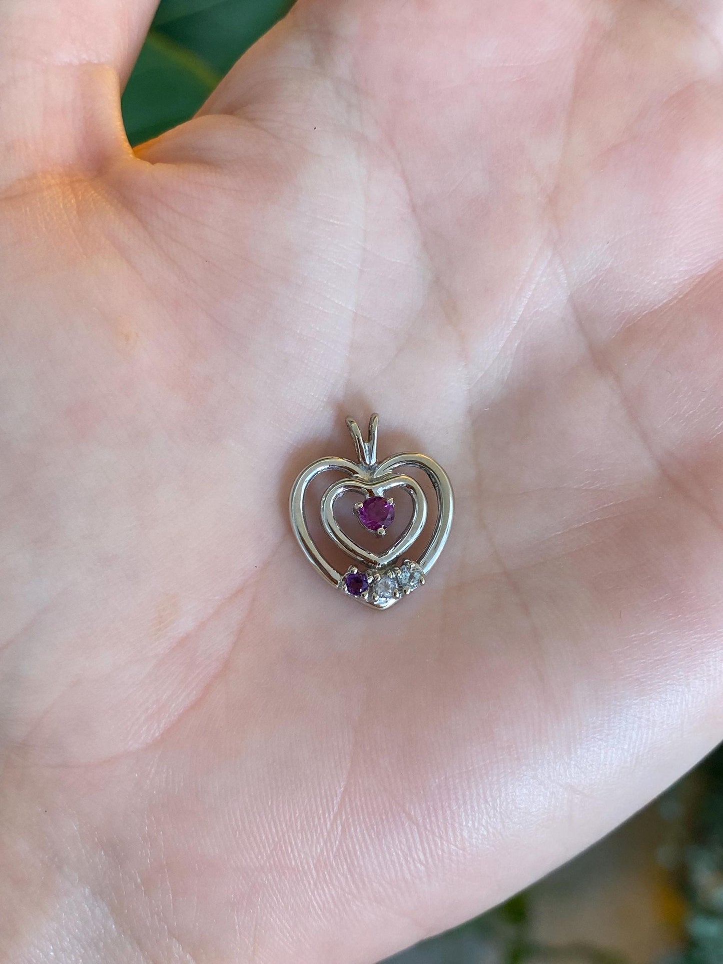 Vintage Solid 14k White Gold Light Blue & Clear Spinel Amethyst Pink Cubic Zirconia Heart Charm