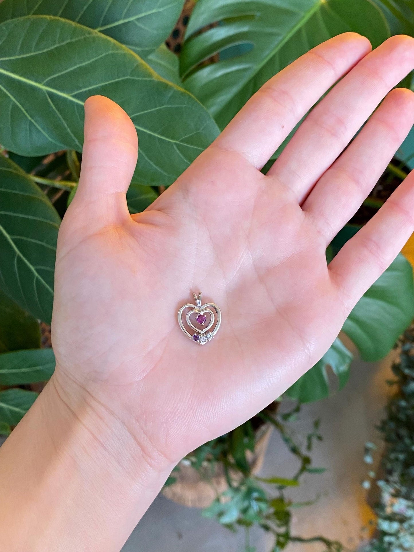Vintage Solid 14k White Gold Light Blue & Clear Spinel Amethyst Pink Cubic Zirconia Heart Charm