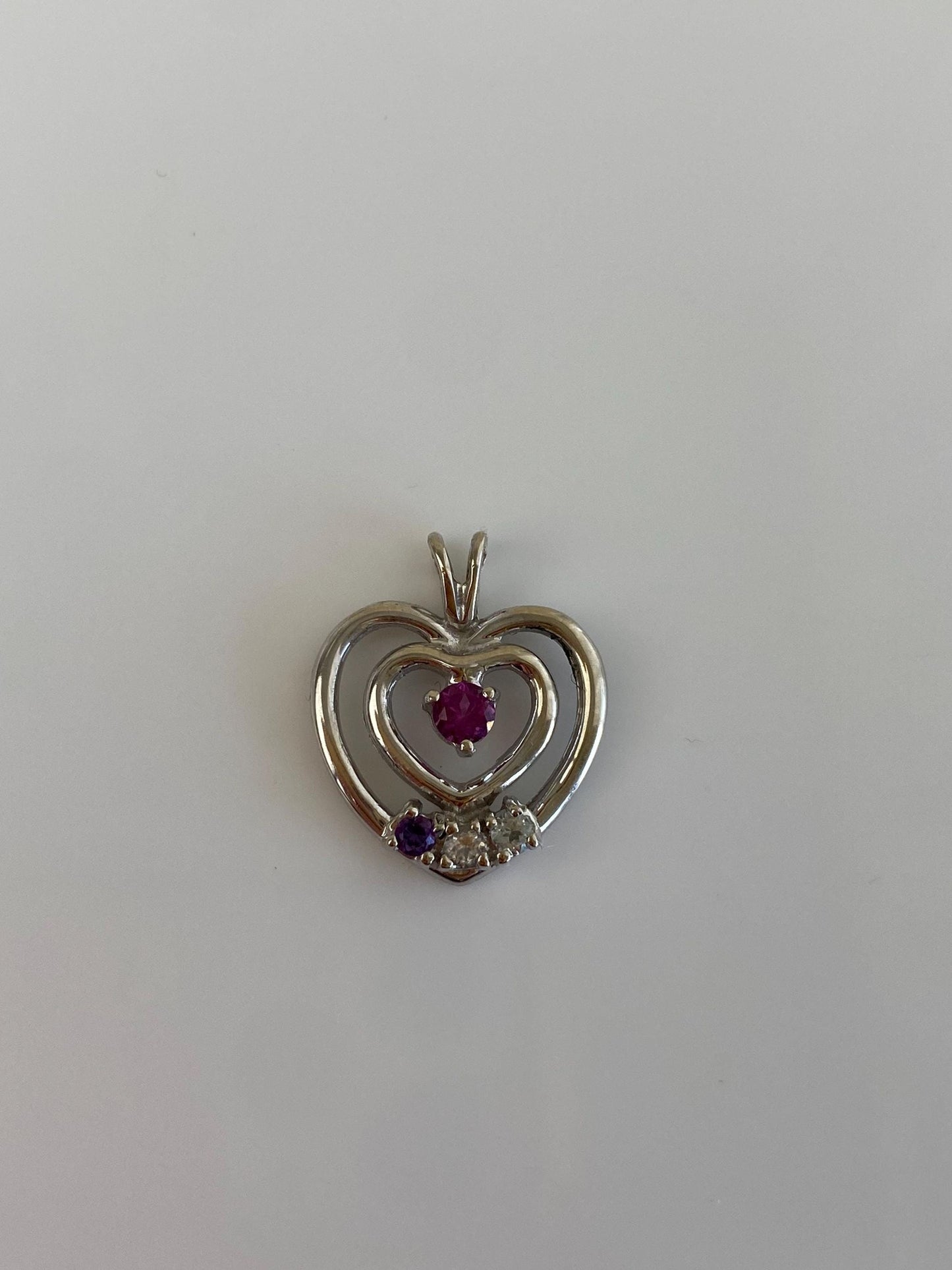 Vintage Solid 14k White Gold Light Blue & Clear Spinel Amethyst Pink Cubic Zirconia Heart Charm
