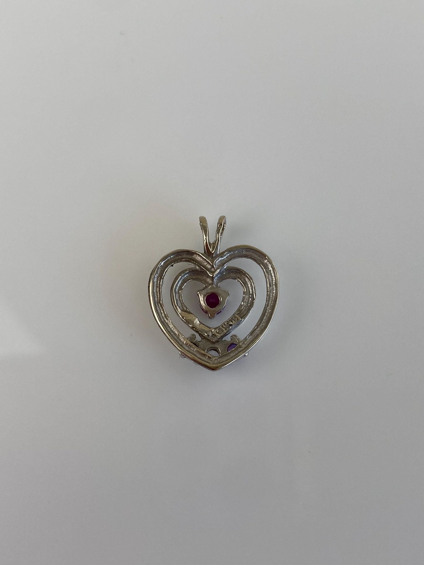 Vintage Solid 14k White Gold Light Blue & Clear Spinel Amethyst Pink Cubic Zirconia Heart Charm