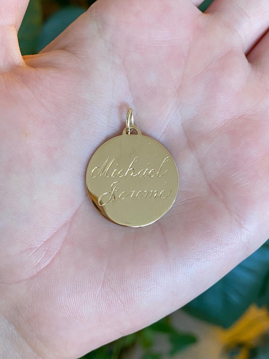 Solid 14k Yellow Gold 'Michael Jerome' Engraved Charm