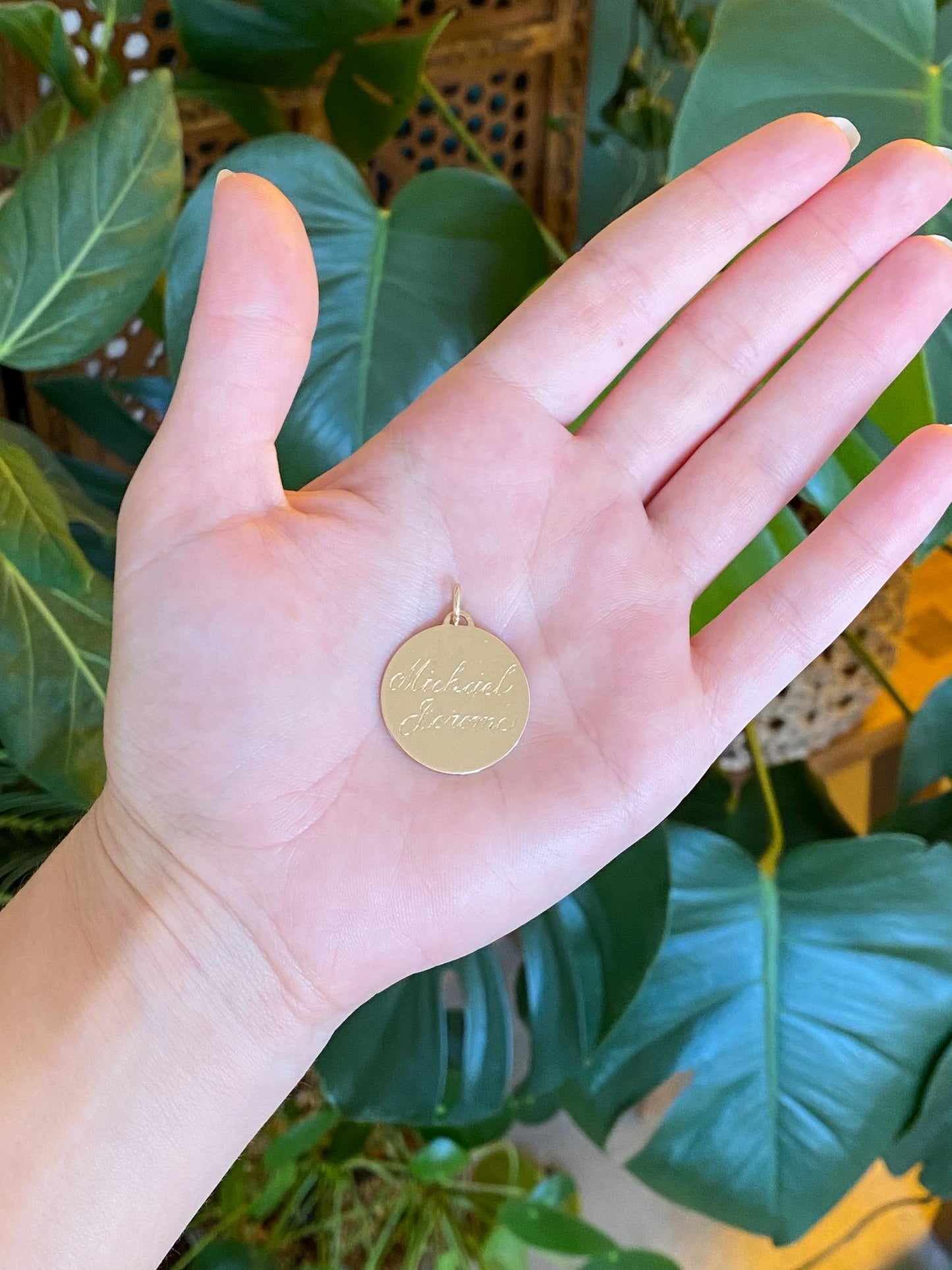 Solid 14k Yellow Gold 'Michael Jerome' Engraved Charm