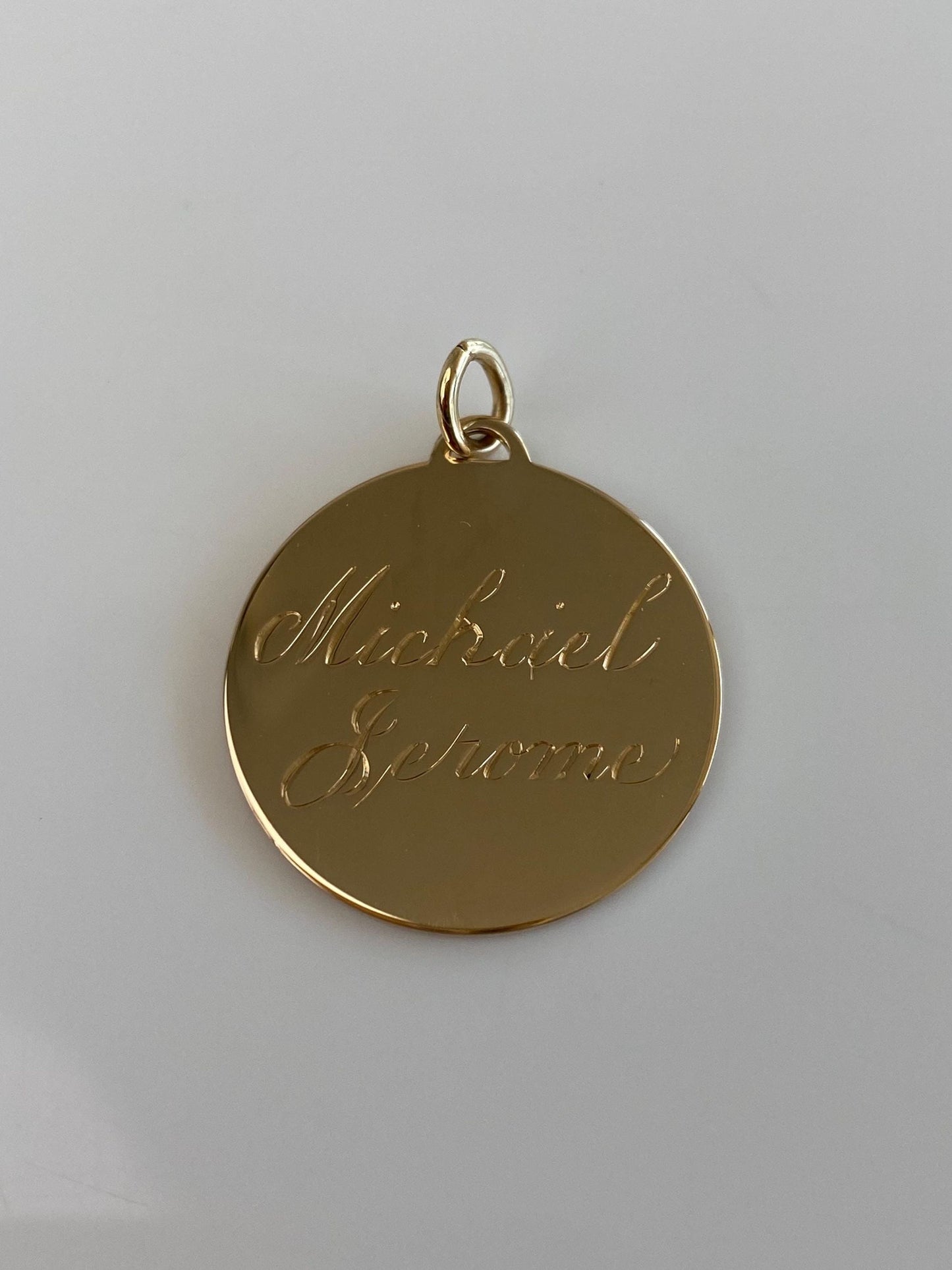 Solid 14k Yellow Gold 'Michael Jerome' Engraved Charm