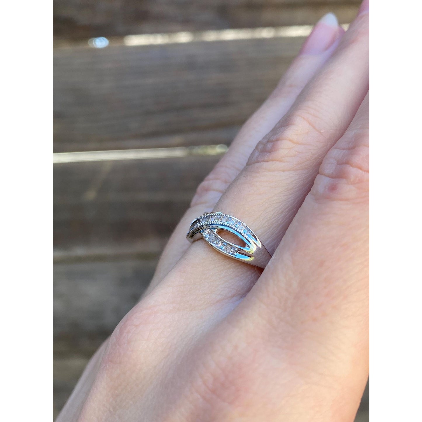 Vintage Solid 14k White Gold Diamond Twist Ring - Size 7