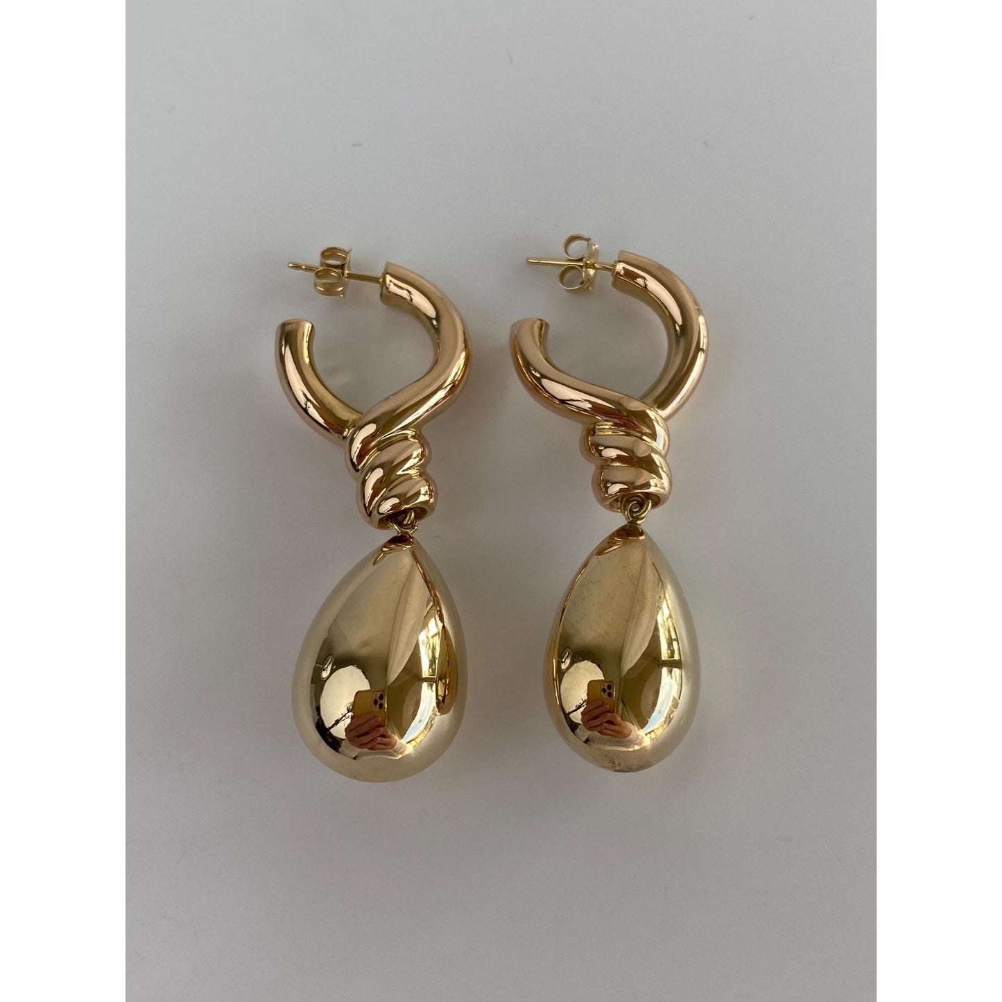 Vintage 14k Yellow Gold Teardrop Dangle Twisted Hoop Earrings