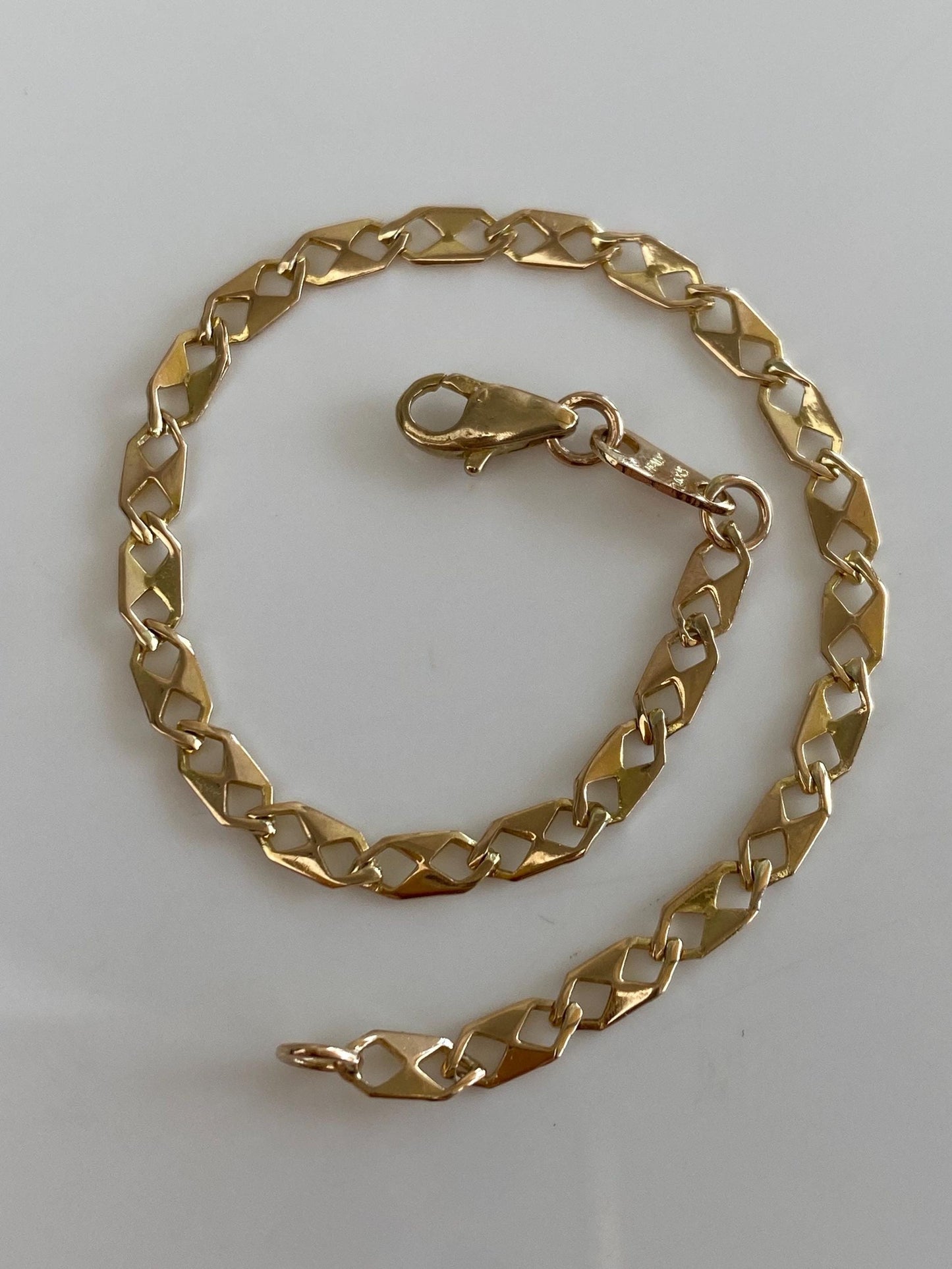 Vintage Solid 14k Yellow Gold Fancy Flat Link Chain Bracelet - 7 inches